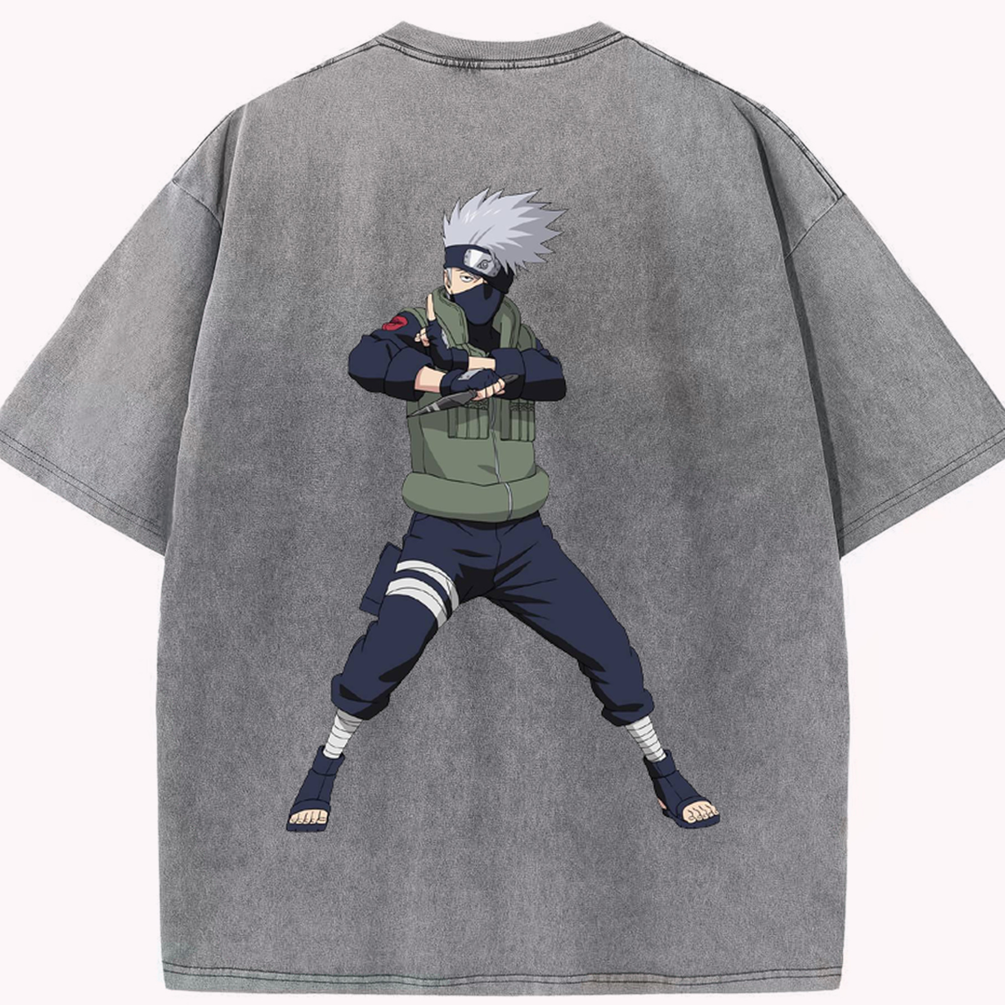 （画像用） NARUTO -ナルト- はたけ カカシ Hatake Kakashi 綿100% ヴィンテージ風 半袖Tシャツ（背面プリント）