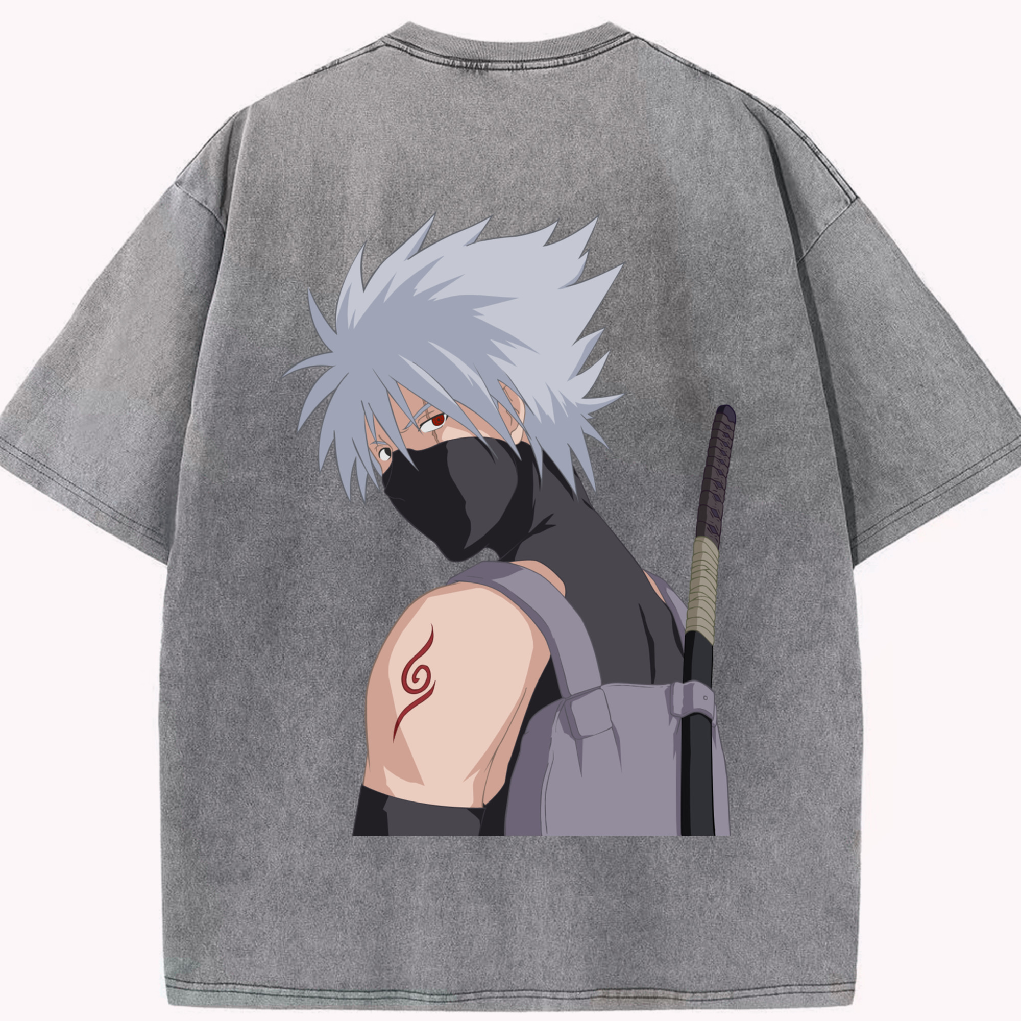 （画像用） NARUTO -ナルト- はたけ カカシ Hatake Kakashi 綿100% ヴィンテージ風 半袖Tシャツ（背面プリント）