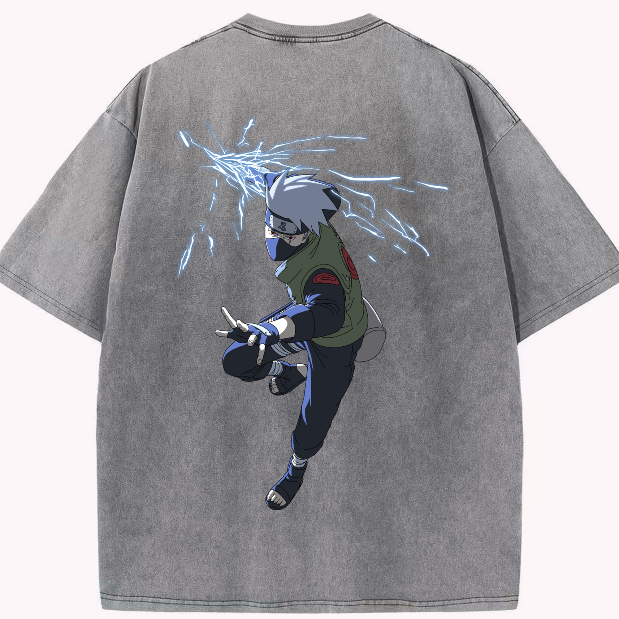 （画像用） NARUTO -ナルト- はたけ カカシ Hatake Kakashi 綿100% ヴィンテージ風 半袖Tシャツ（背面プリント）