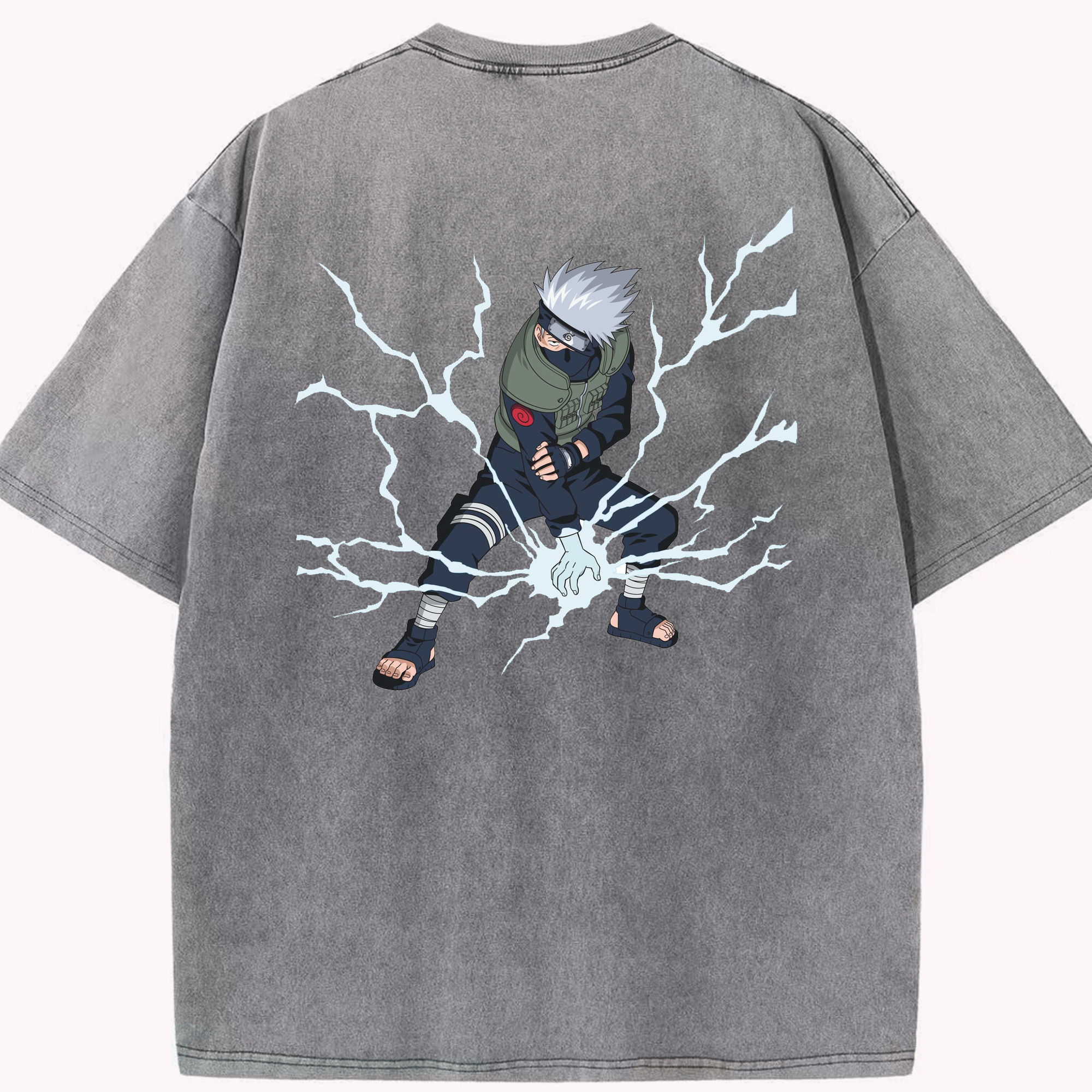 （画像用） NARUTO -ナルト- はたけ カカシ Hatake Kakashi 綿100% ヴィンテージ風 半袖Tシャツ（背面プリント）
