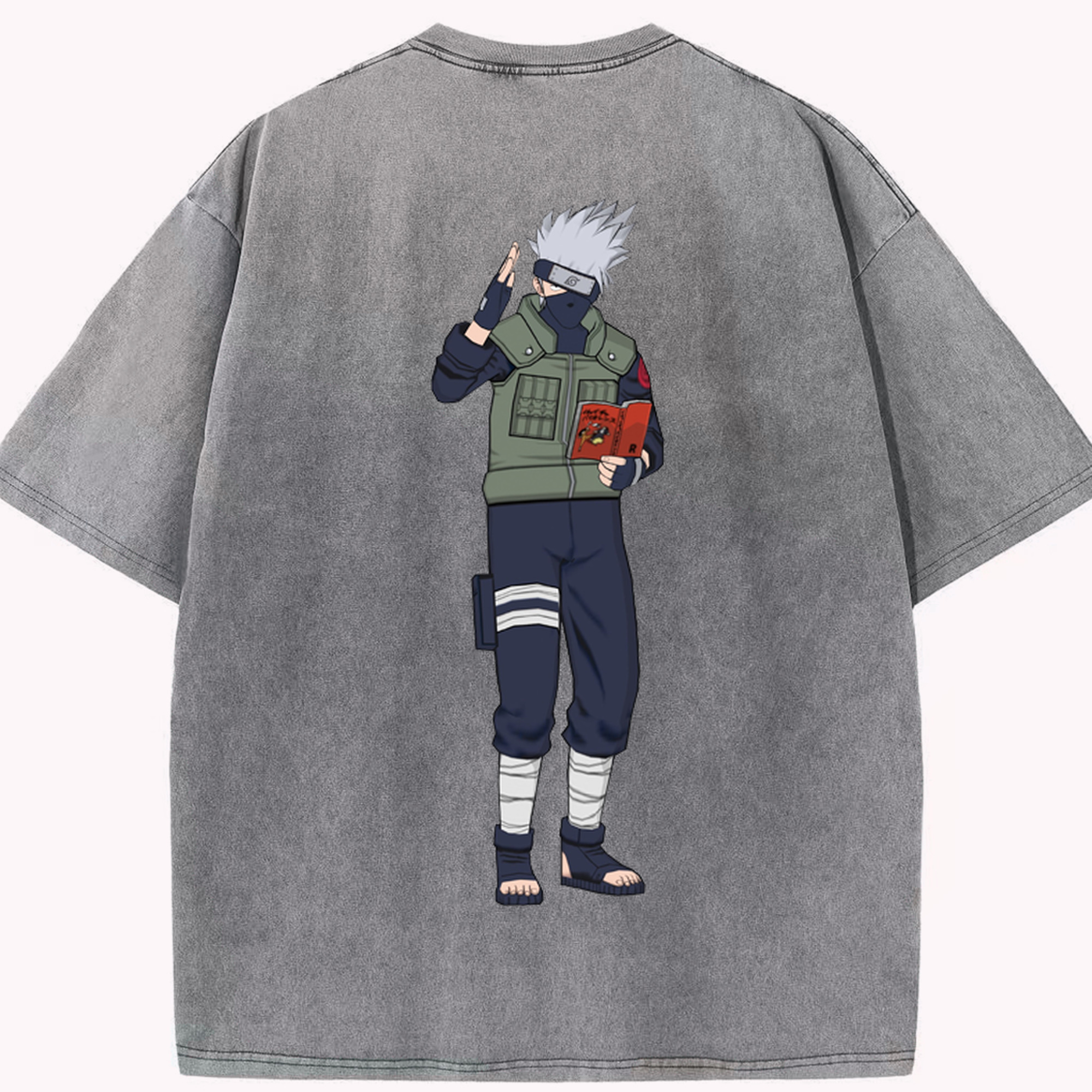 （画像用） NARUTO -ナルト- はたけ カカシ Hatake Kakashi 綿100% ヴィンテージ風 半袖Tシャツ（背面プリント）