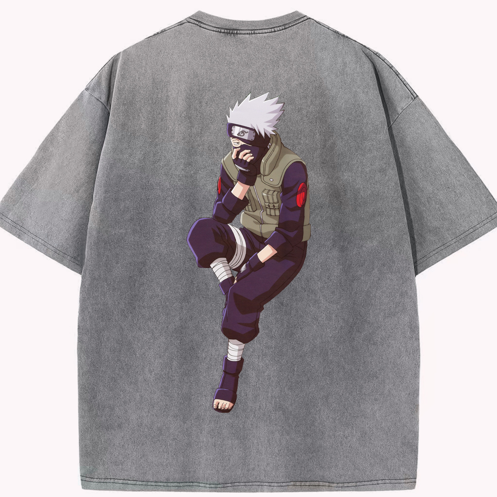 （画像用） NARUTO -ナルト- はたけ カカシ Hatake Kakashi 綿100% ヴィンテージ風 半袖Tシャツ（背面プリント）