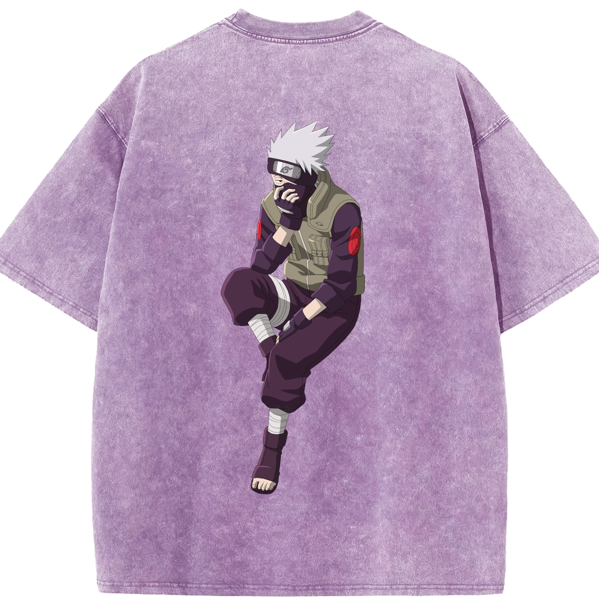 （画像用） NARUTO -ナルト- はたけ カカシ Hatake Kakashi 綿100% ヴィンテージ風 半袖Tシャツ（背面プリント）