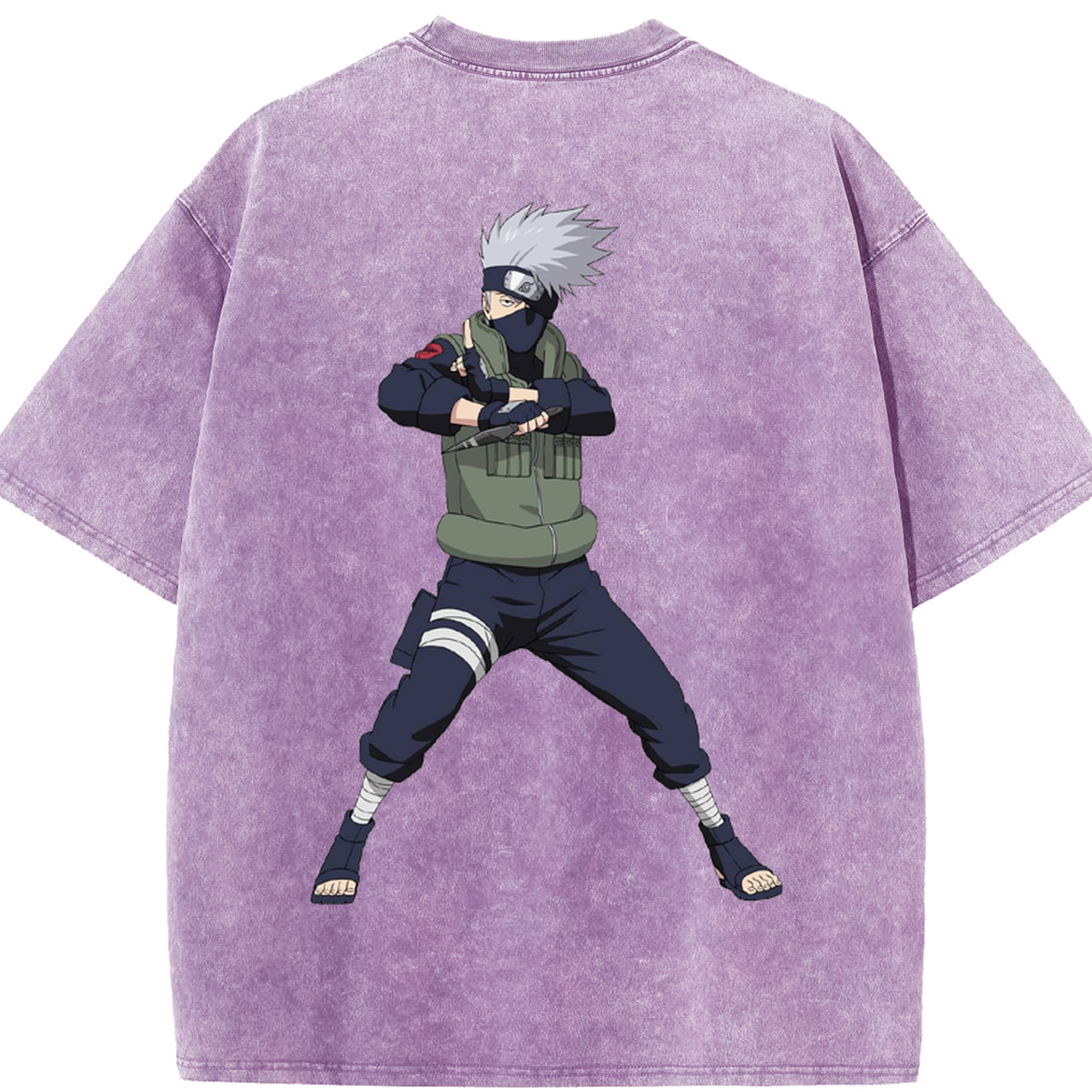 （画像用） NARUTO -ナルト- はたけ カカシ Hatake Kakashi 綿100% ヴィンテージ風 半袖Tシャツ（背面プリント）
