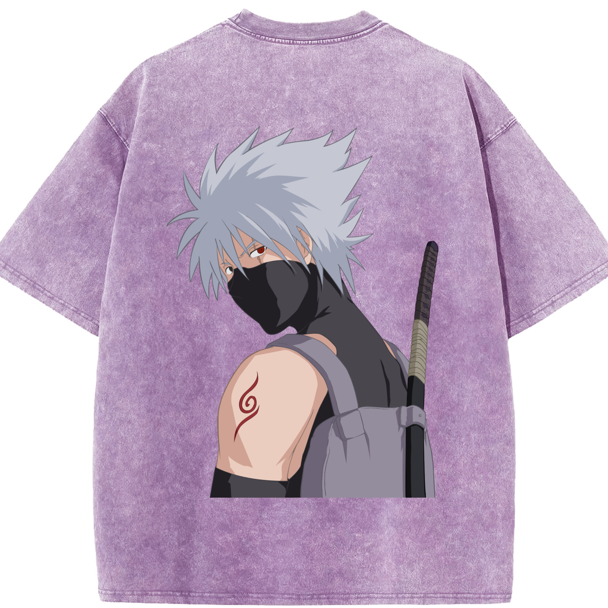 （画像用） NARUTO -ナルト- はたけ カカシ Hatake Kakashi 綿100% ヴィンテージ風 半袖Tシャツ（背面プリント）