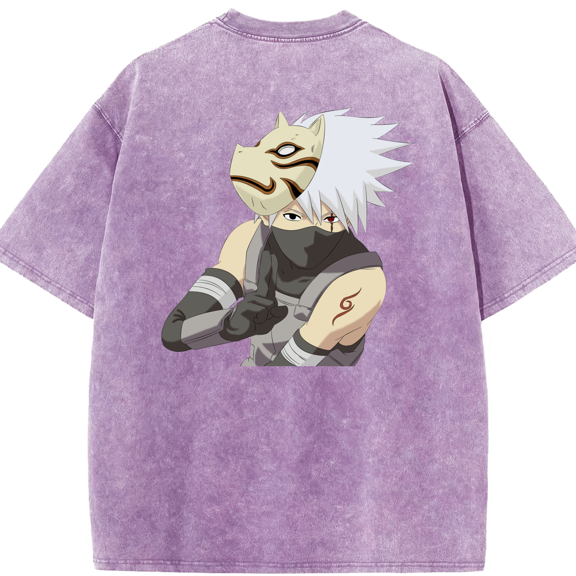 （画像用） NARUTO -ナルト- はたけ カカシ Hatake Kakashi 綿100% ヴィンテージ風 半袖Tシャツ（背面プリント）