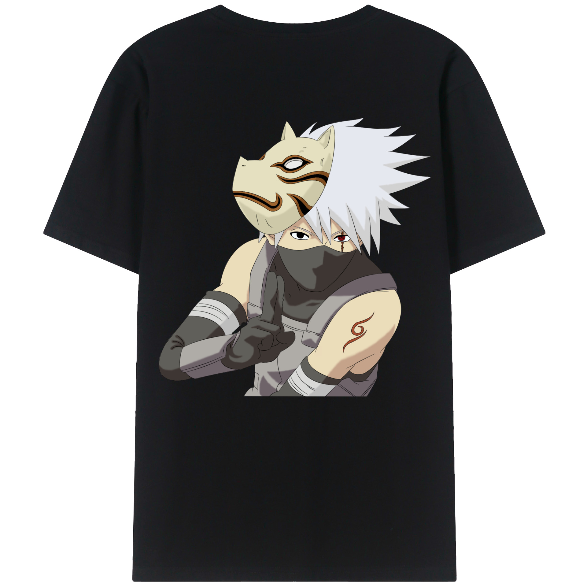 （画像用） NARUTO -ナルト- はたけ カカシ Hatake Kakashi 綿100％ メンズ半袖Tシャツ（バックプリント） 通気性