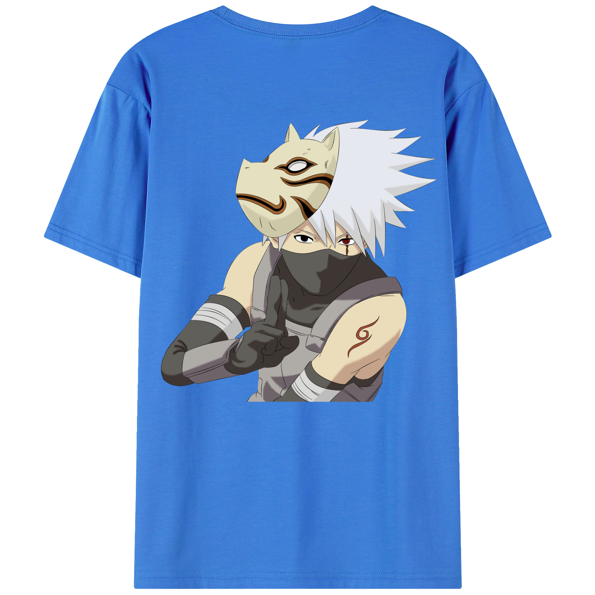 （画像用） NARUTO -ナルト- はたけ カカシ Hatake Kakashi 綿100％ メンズ半袖Tシャツ（バックプリント） 通気性