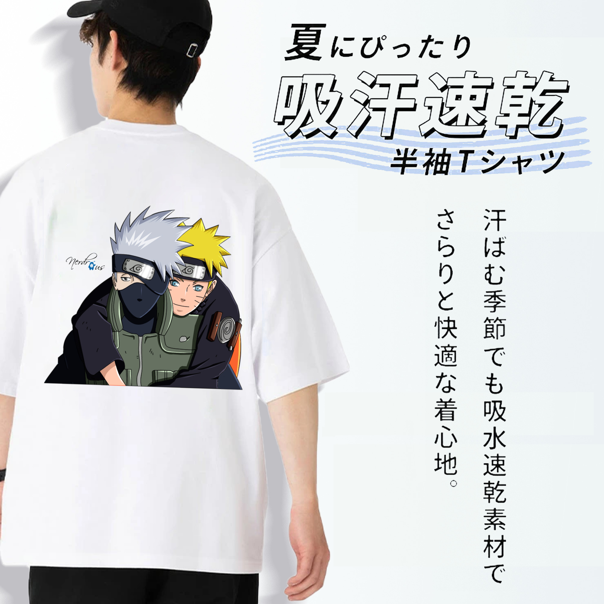 NARUTO -ナルト- はたけ カカシ Hatake Kakashi 綿100％ メンズ半袖Tシャツ（バックプリント） 通気性