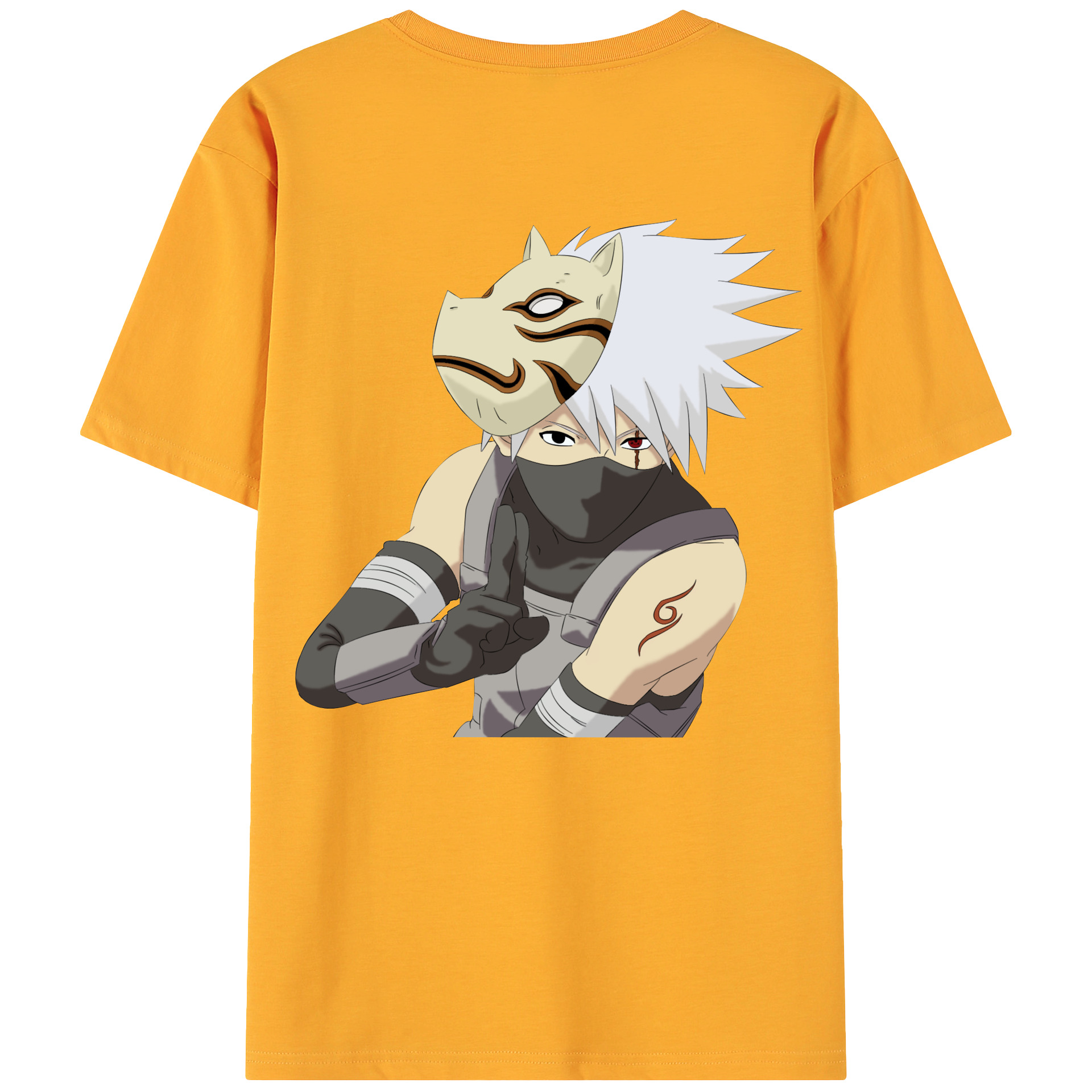（画像用） NARUTO -ナルト- はたけ カカシ Hatake Kakashi 綿100％ メンズ半袖Tシャツ（バックプリント） 通気性