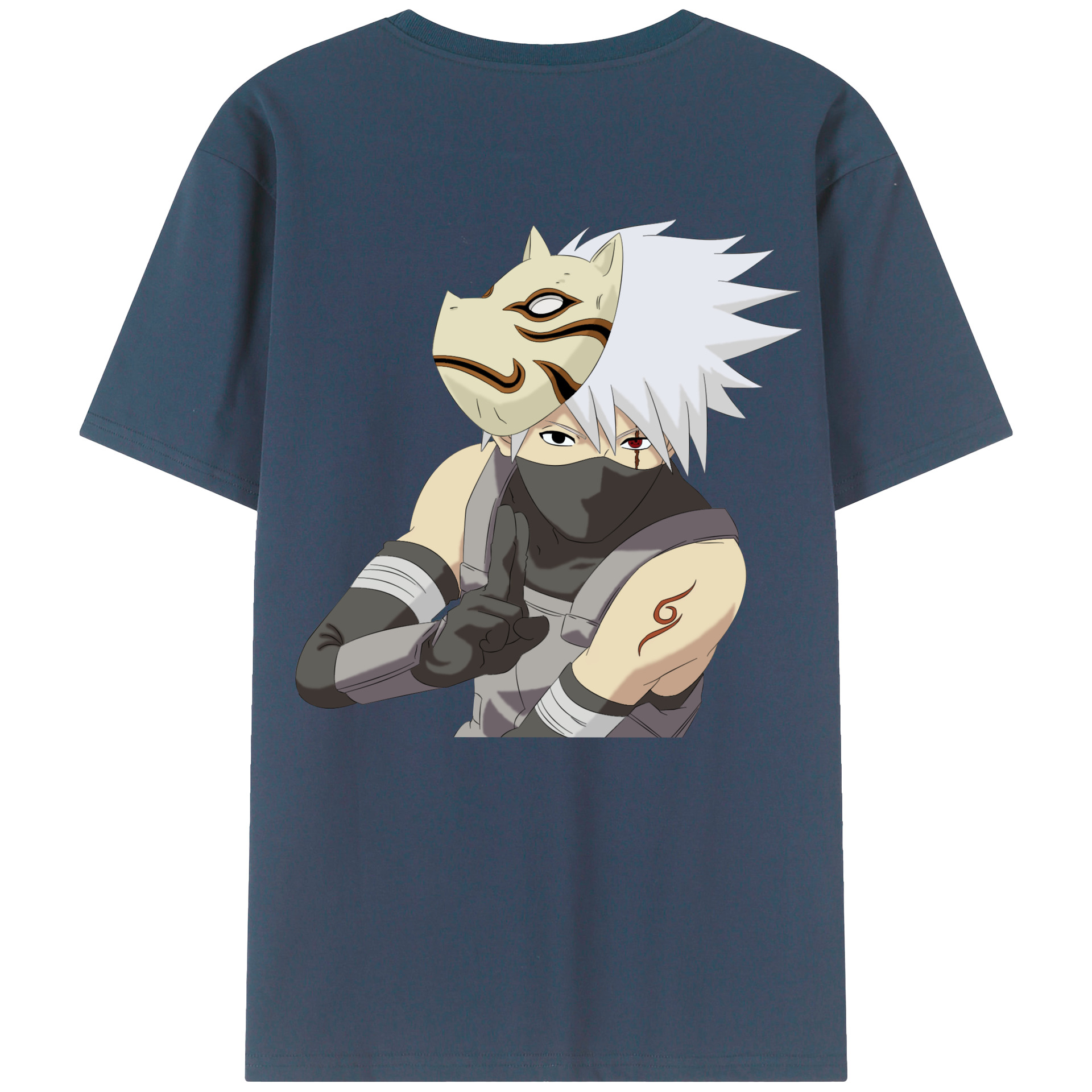 （画像用） NARUTO -ナルト- はたけ カカシ Hatake Kakashi 綿100％ メンズ半袖Tシャツ（バックプリント） 通気性
