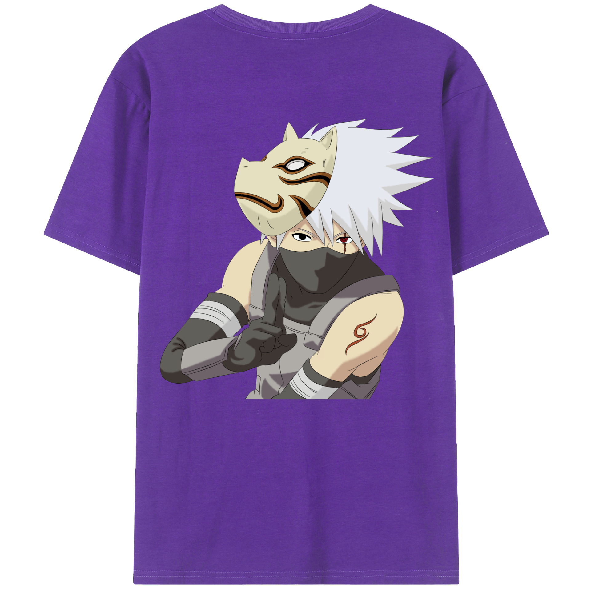 （画像用） NARUTO -ナルト- はたけ カカシ Hatake Kakashi 綿100％ メンズ半袖Tシャツ（バックプリント） 通気性