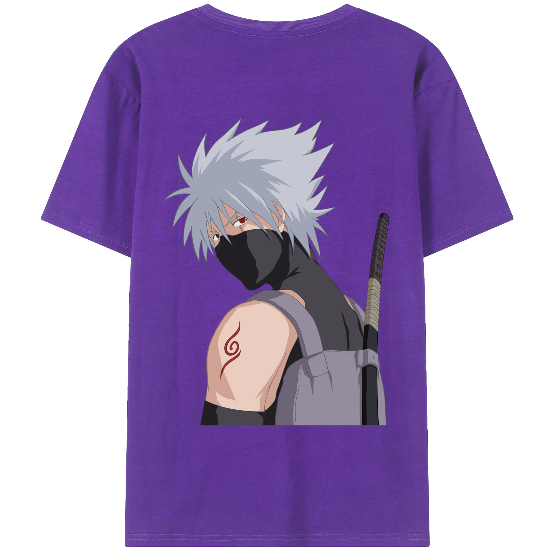 （画像用） NARUTO -ナルト- はたけ カカシ Hatake Kakashi 綿100％ メンズ半袖Tシャツ（バックプリント） 通気性
