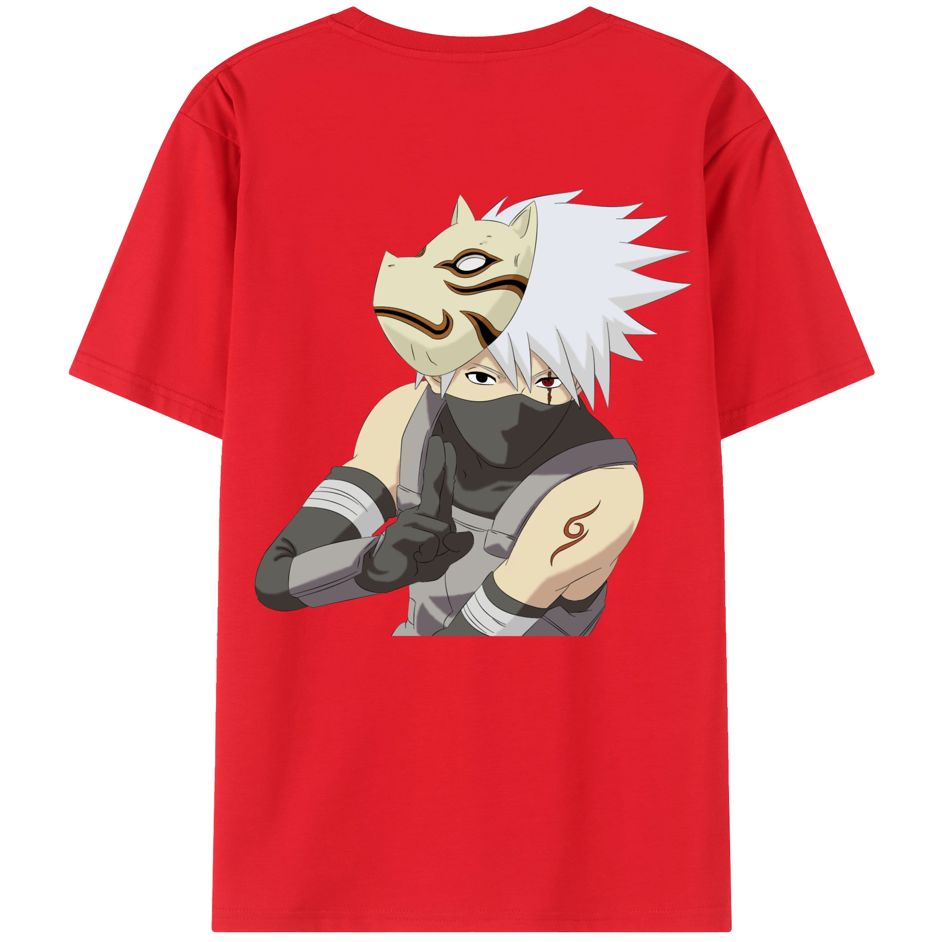 （画像用） NARUTO -ナルト- はたけ カカシ Hatake Kakashi 綿100％ メンズ半袖Tシャツ（バックプリント） 通気性