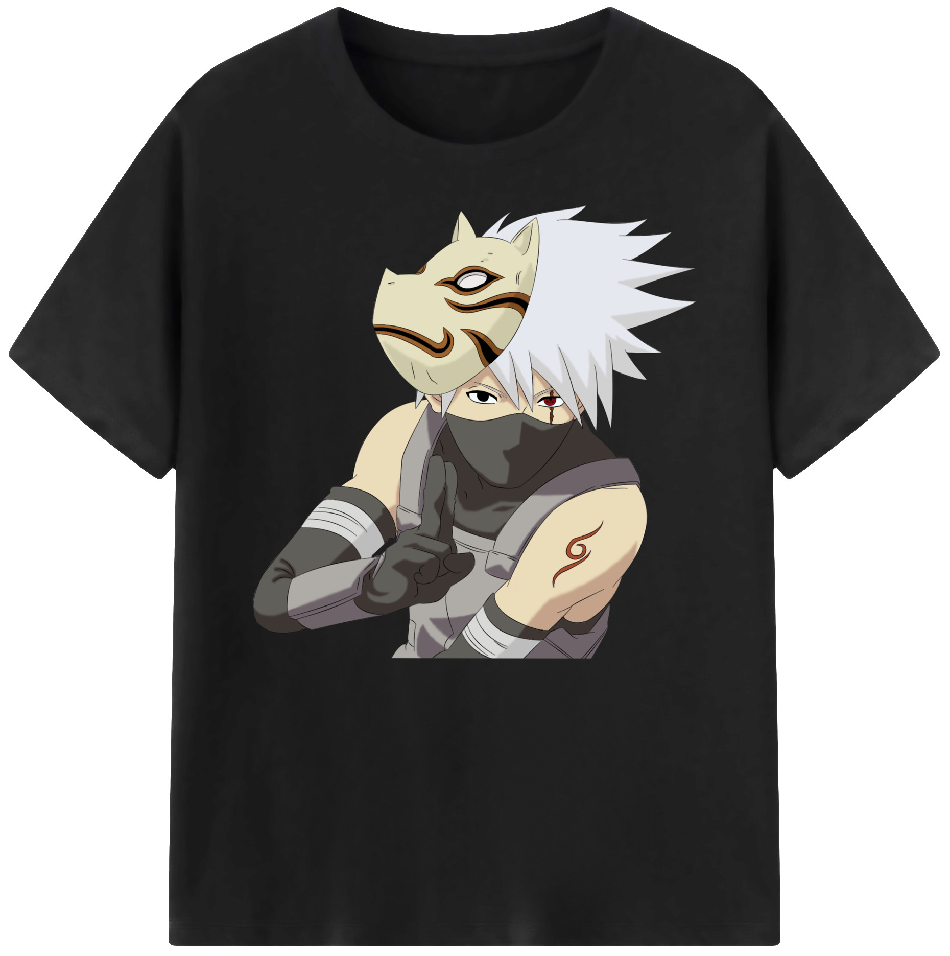 （画像用） NARUTO -ナルト- はたけ カカシ Hatake Kakashi 綿100％ メンズ半袖Tシャツ｜肌触りやわらか＆通気性