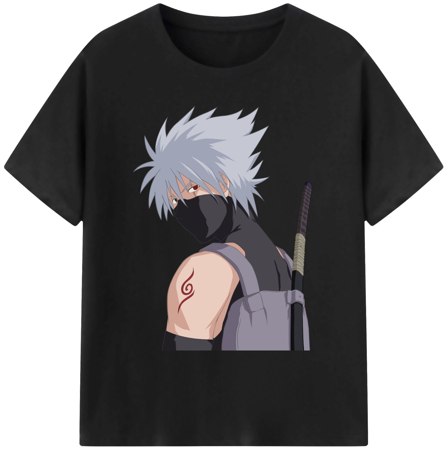 （画像用） NARUTO -ナルト- はたけ カカシ Hatake Kakashi 綿100％ メンズ半袖Tシャツ｜肌触りやわらか＆通気性