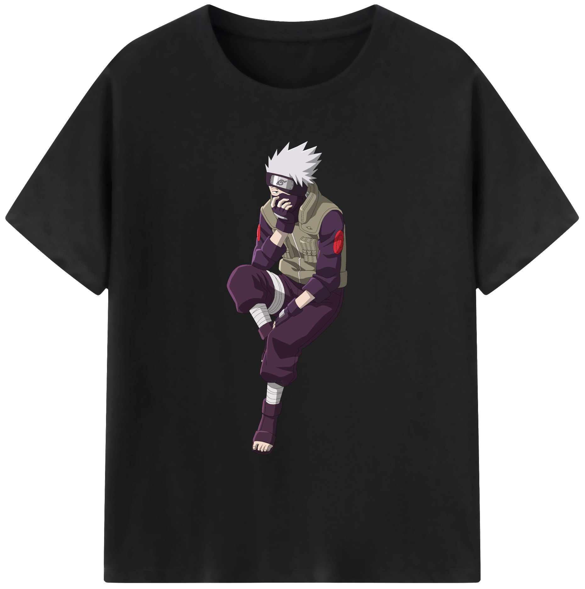 （画像用） NARUTO -ナルト- はたけ カカシ Hatake Kakashi 綿100％ メンズ半袖Tシャツ｜肌触りやわらか＆通気性