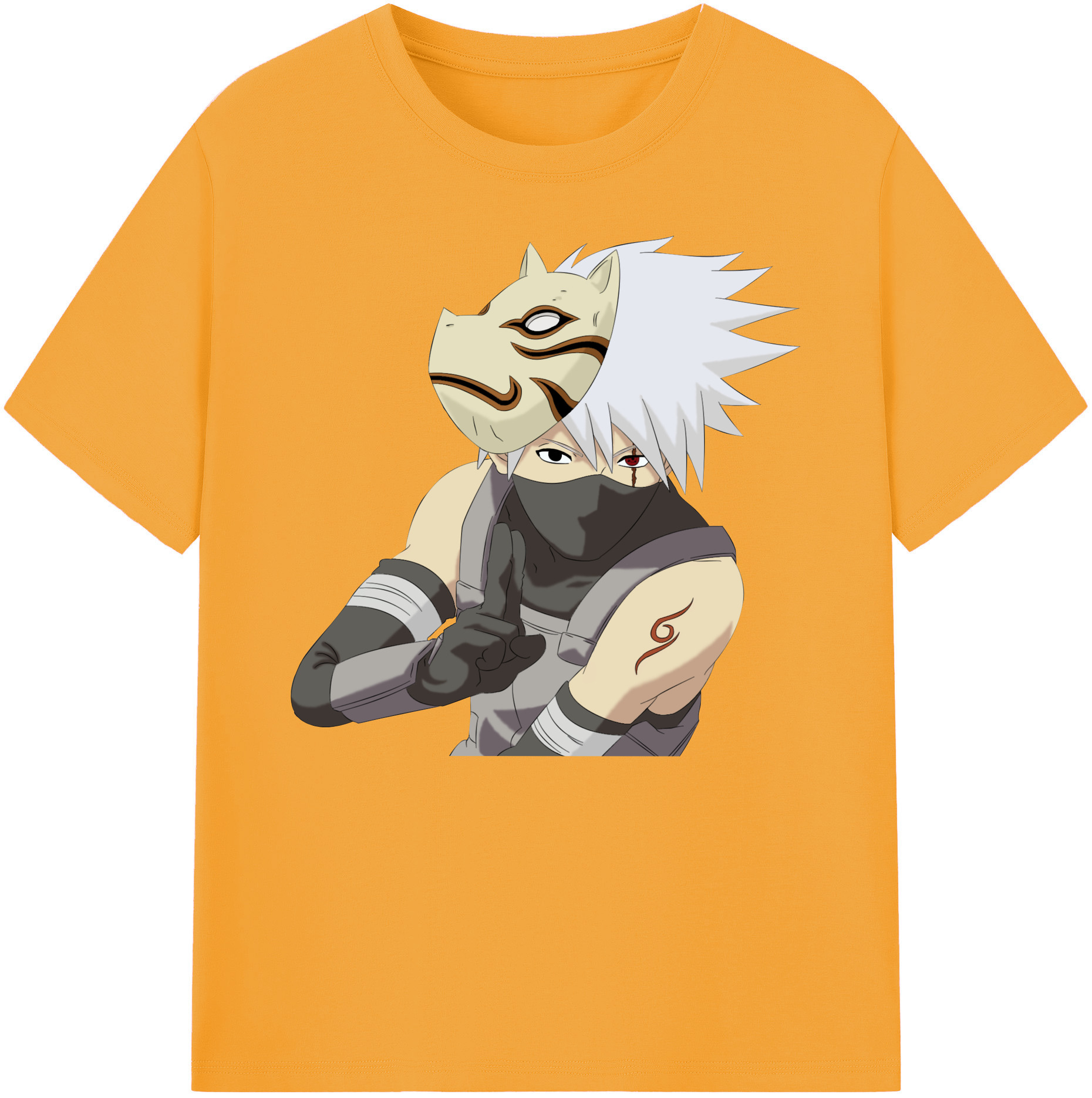 （画像用） NARUTO -ナルト- はたけ カカシ Hatake Kakashi 綿100％ メンズ半袖Tシャツ｜肌触りやわらか＆通気性