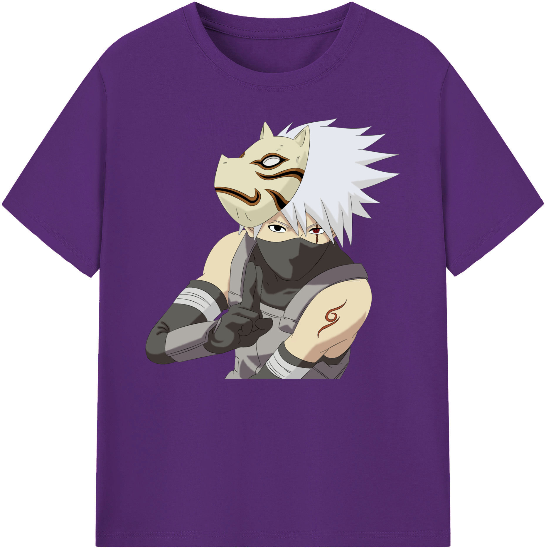 （画像用） NARUTO -ナルト- はたけ カカシ Hatake Kakashi 綿100％ メンズ半袖Tシャツ｜肌触りやわらか＆通気性