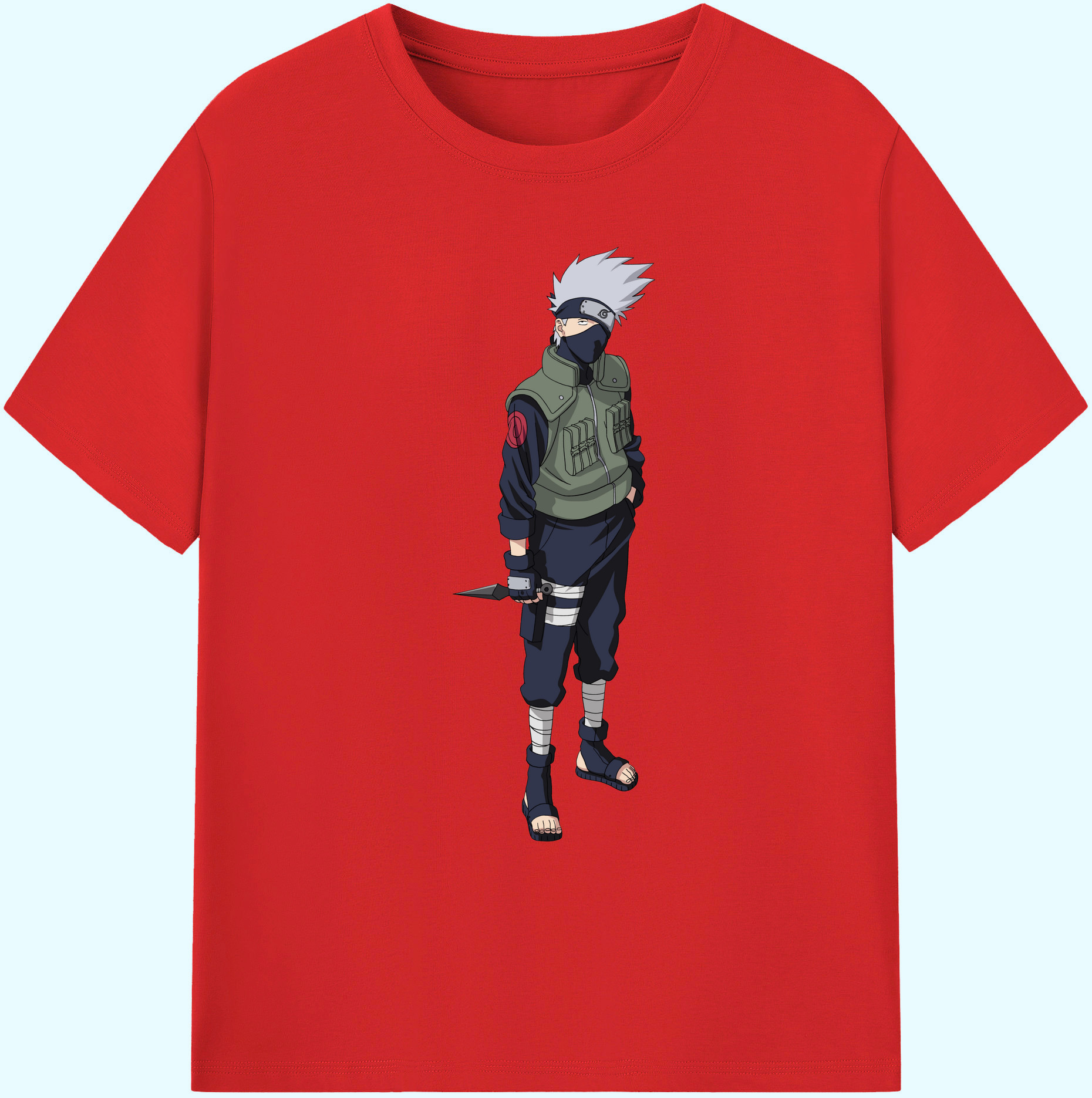 （画像用） NARUTO -ナルト- はたけ カカシ Hatake Kakashi 綿100％ メンズ半袖Tシャツ｜肌触りやわらか＆通気性