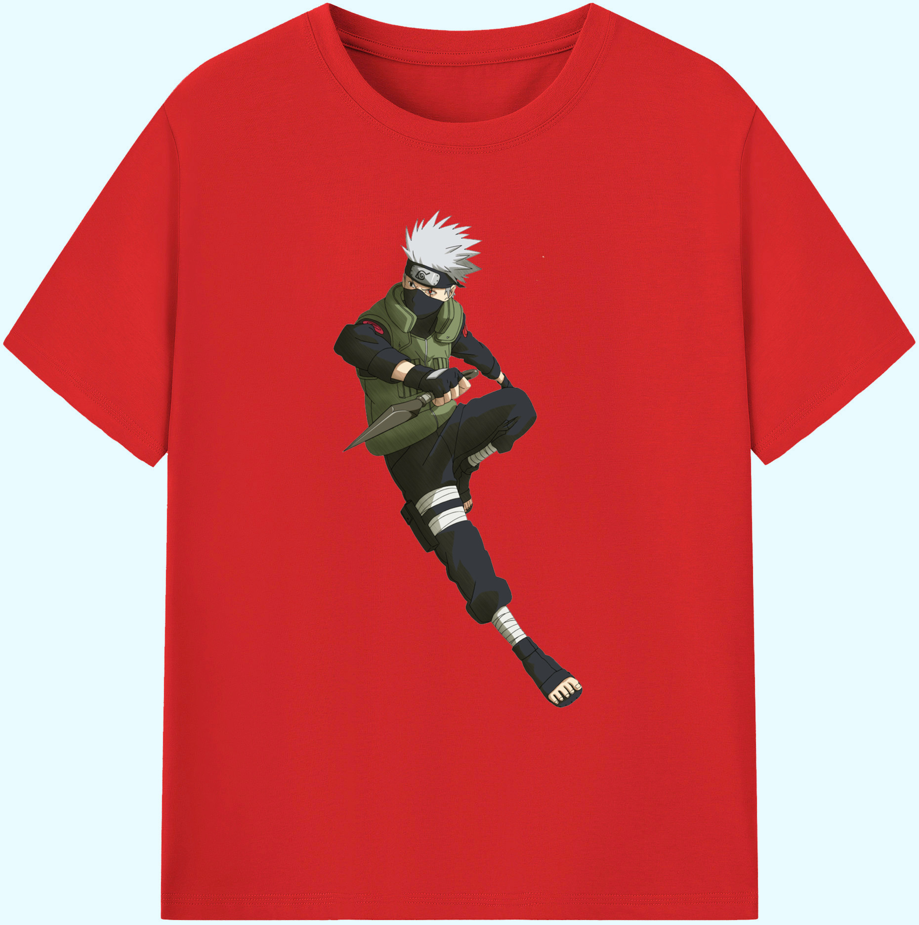 （画像用） NARUTO -ナルト- はたけ カカシ Hatake Kakashi 綿100％ メンズ半袖Tシャツ｜肌触りやわらか＆通気性