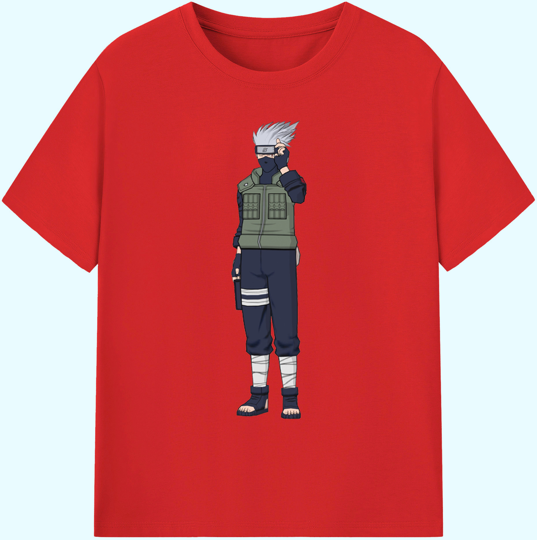 （画像用） NARUTO -ナルト- はたけ カカシ Hatake Kakashi 綿100％ メンズ半袖Tシャツ｜肌触りやわらか＆通気性