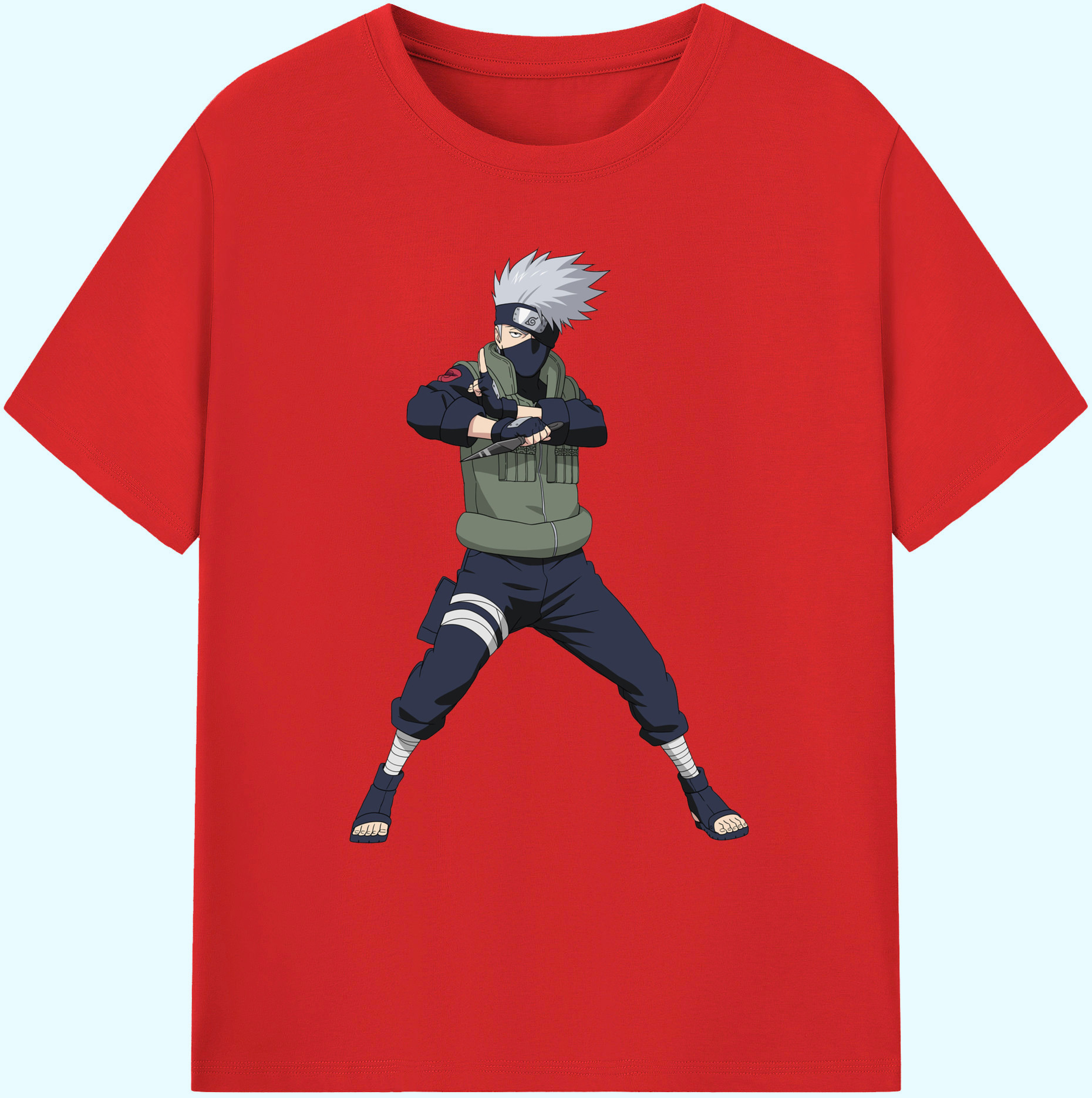（画像用） NARUTO -ナルト- はたけ カカシ Hatake Kakashi 綿100％ メンズ半袖Tシャツ｜肌触りやわらか＆通気性