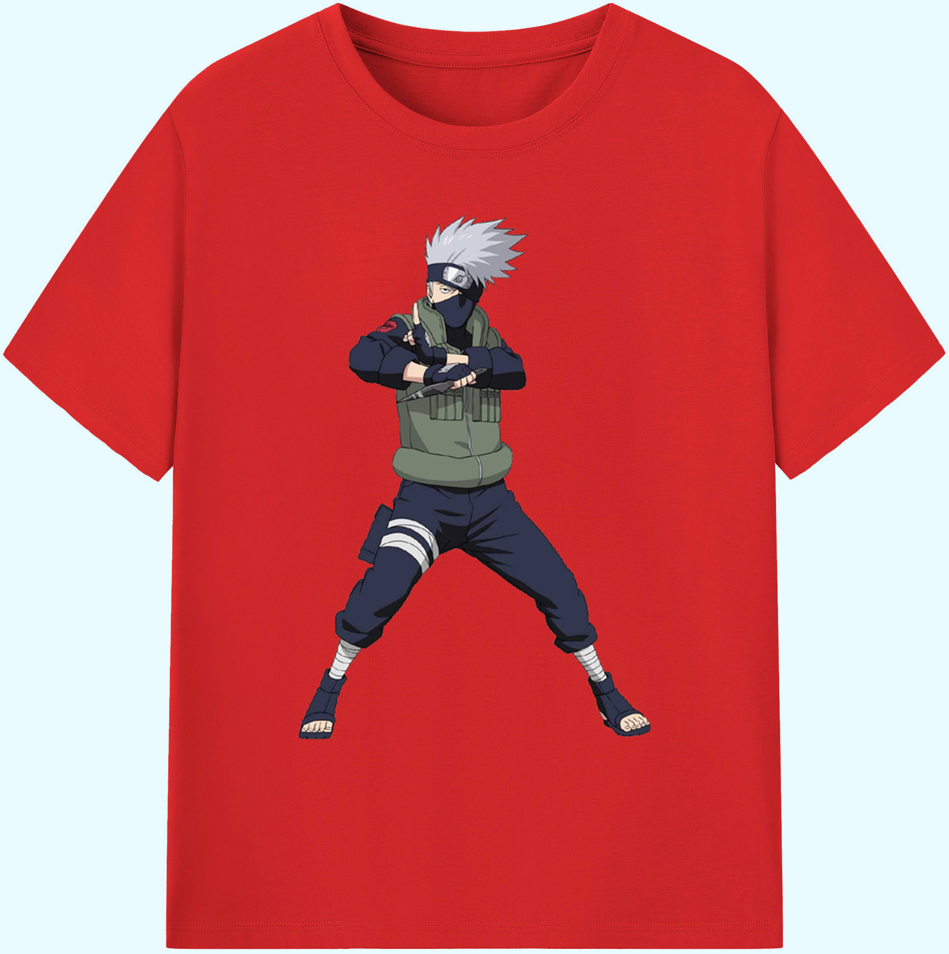 （画像用） NARUTO -ナルト- はたけ カカシ Hatake Kakashi 綿100％ メンズ半袖Tシャツ｜肌触りやわらか＆通気性