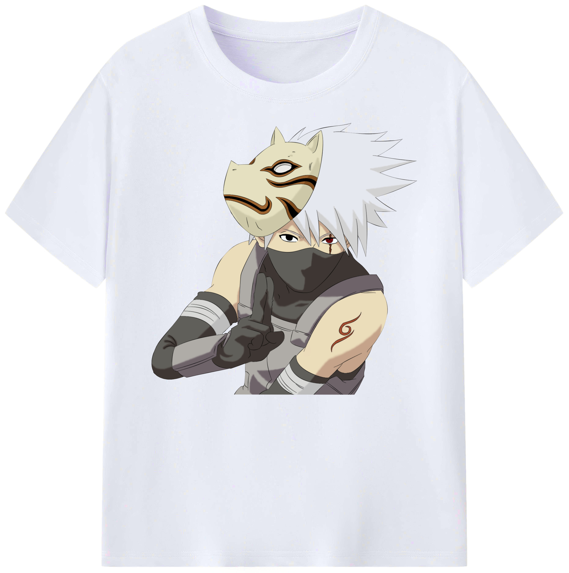 （画像用） NARUTO -ナルト- はたけ カカシ Hatake Kakashi 綿100％ メンズ半袖Tシャツ｜肌触りやわらか＆通気性