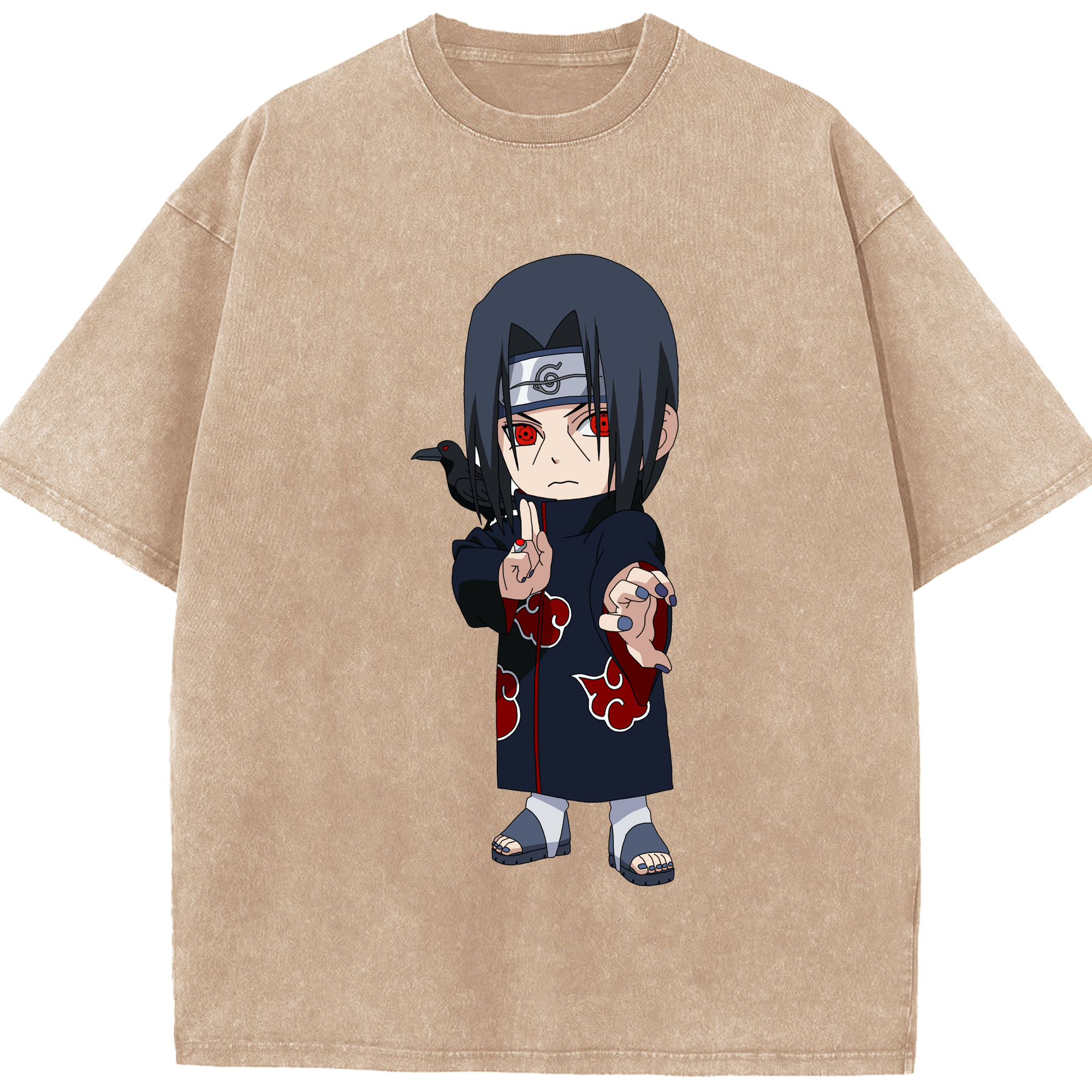 （画像用） NARUTO -ナルト- うちは イタチ Uchiha Itachi 綿100% ヴィンテージ風 半袖Tシャツ（フロントプリント）