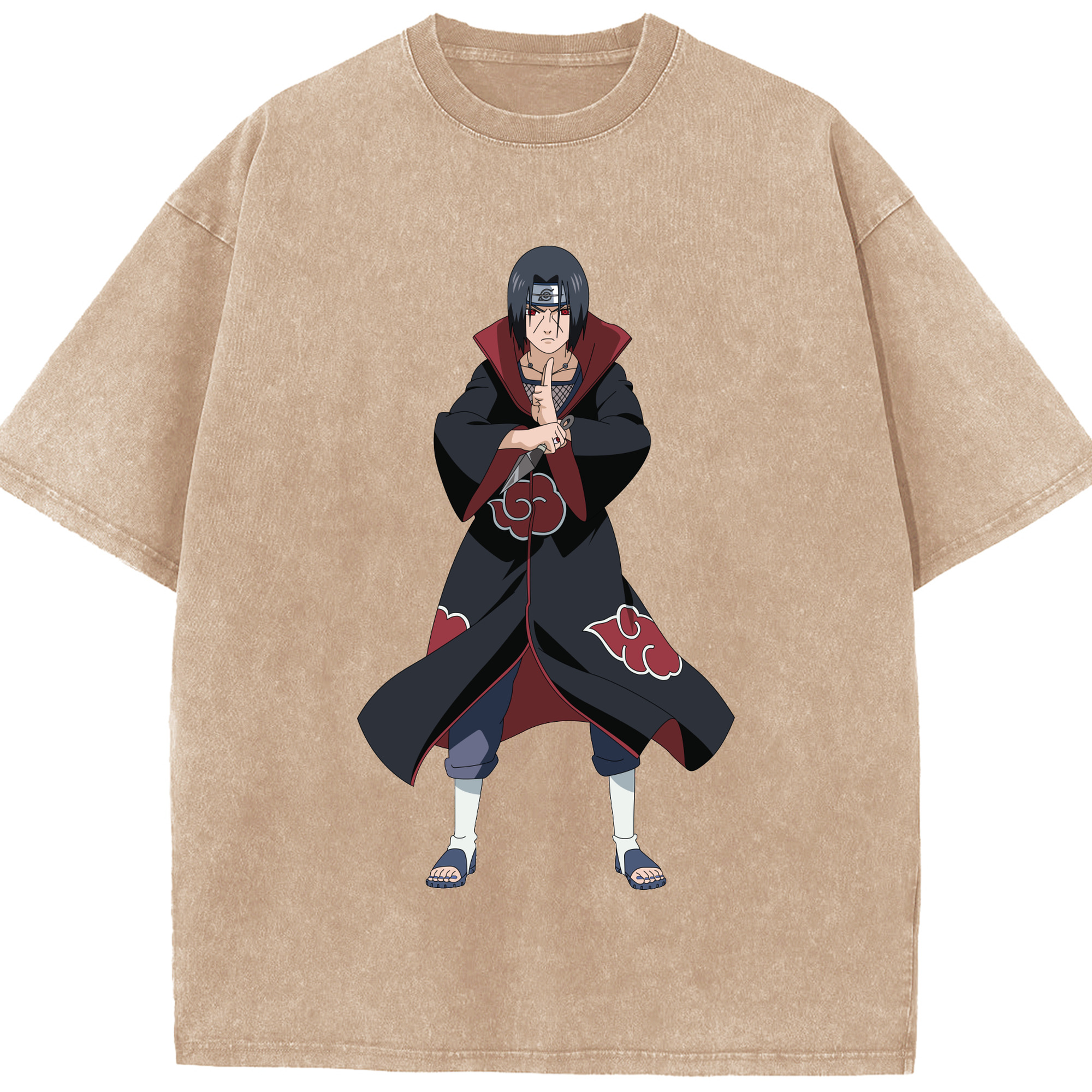 （画像用） NARUTO -ナルト- うちは イタチ Uchiha Itachi 綿100% ヴィンテージ風 半袖Tシャツ（フロントプリント）