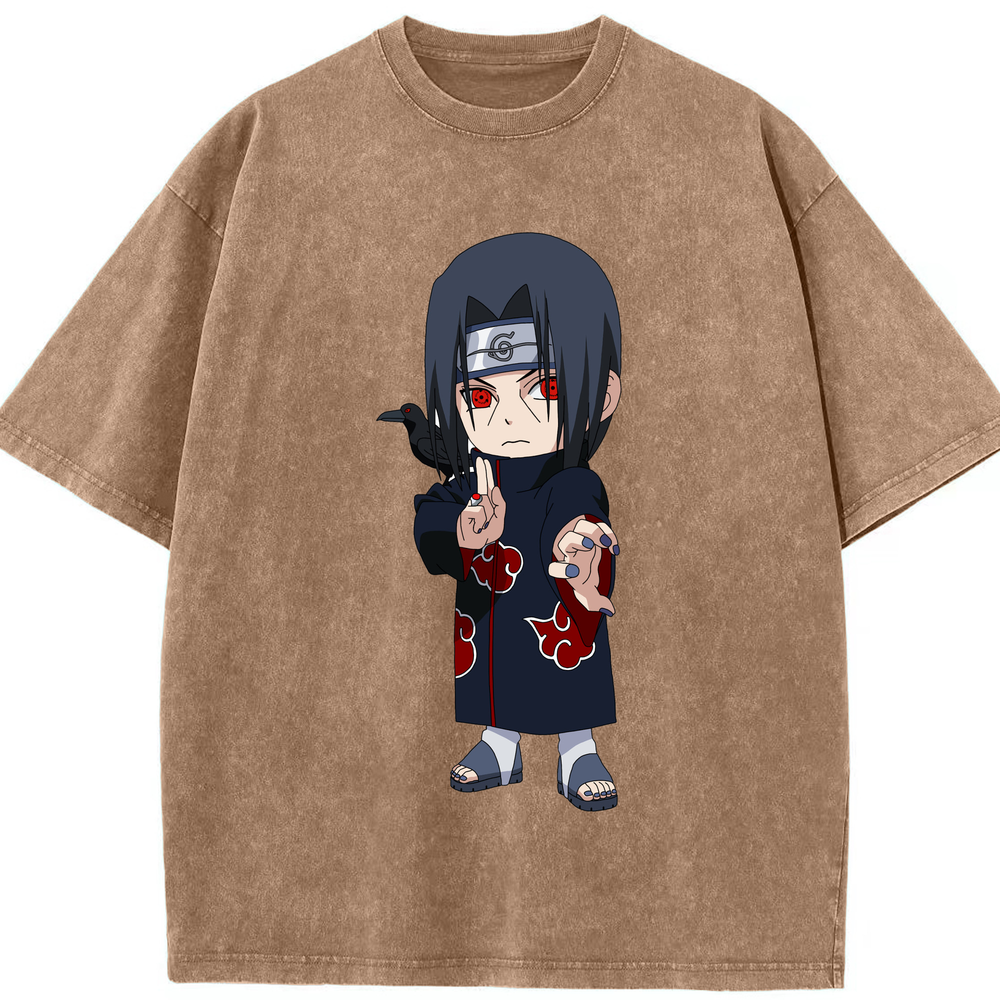 （画像用） NARUTO -ナルト- うちは イタチ Uchiha Itachi 綿100% ヴィンテージ風 半袖Tシャツ（フロントプリント）