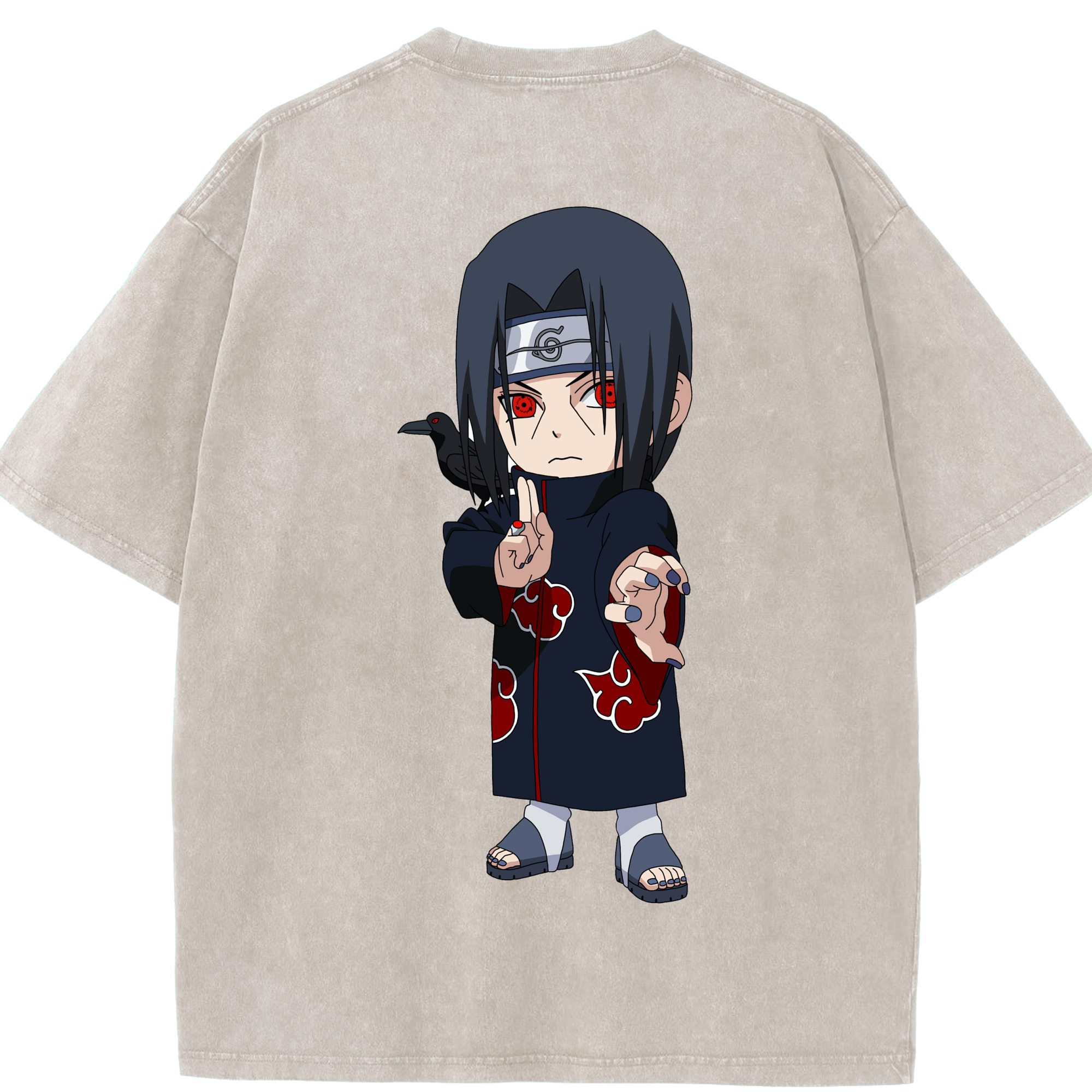 （画像用） NARUTO -ナルト- うちは イタチ Uchiha Itachi 綿100% ヴィンテージ風 半袖Tシャツ（背面プリント）
