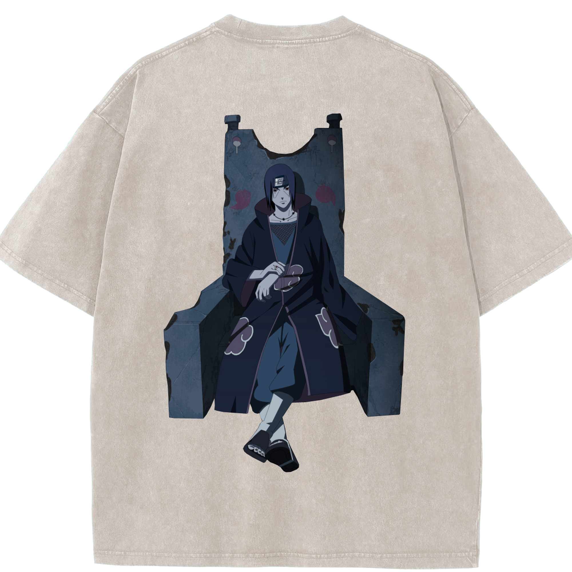 （画像用） NARUTO -ナルト- うちは イタチ Uchiha Itachi 綿100% ヴィンテージ風 半袖Tシャツ（背面プリント）