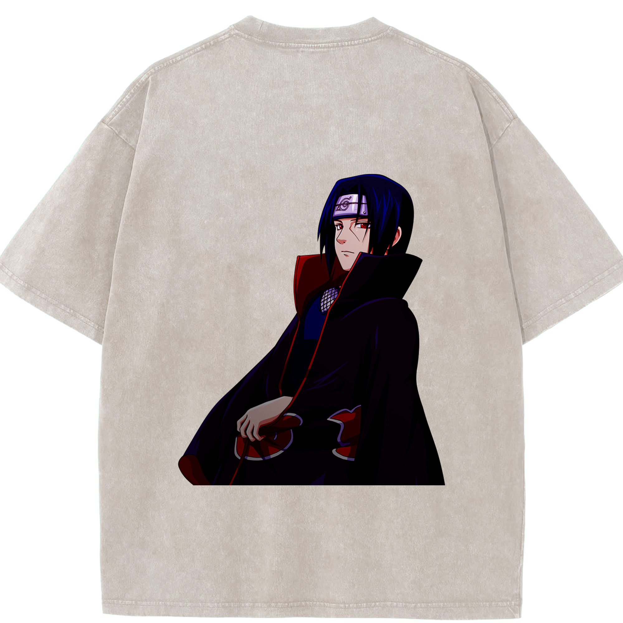 （画像用） NARUTO -ナルト- うちは イタチ Uchiha Itachi 綿100% ヴィンテージ風 半袖Tシャツ（背面プリント）