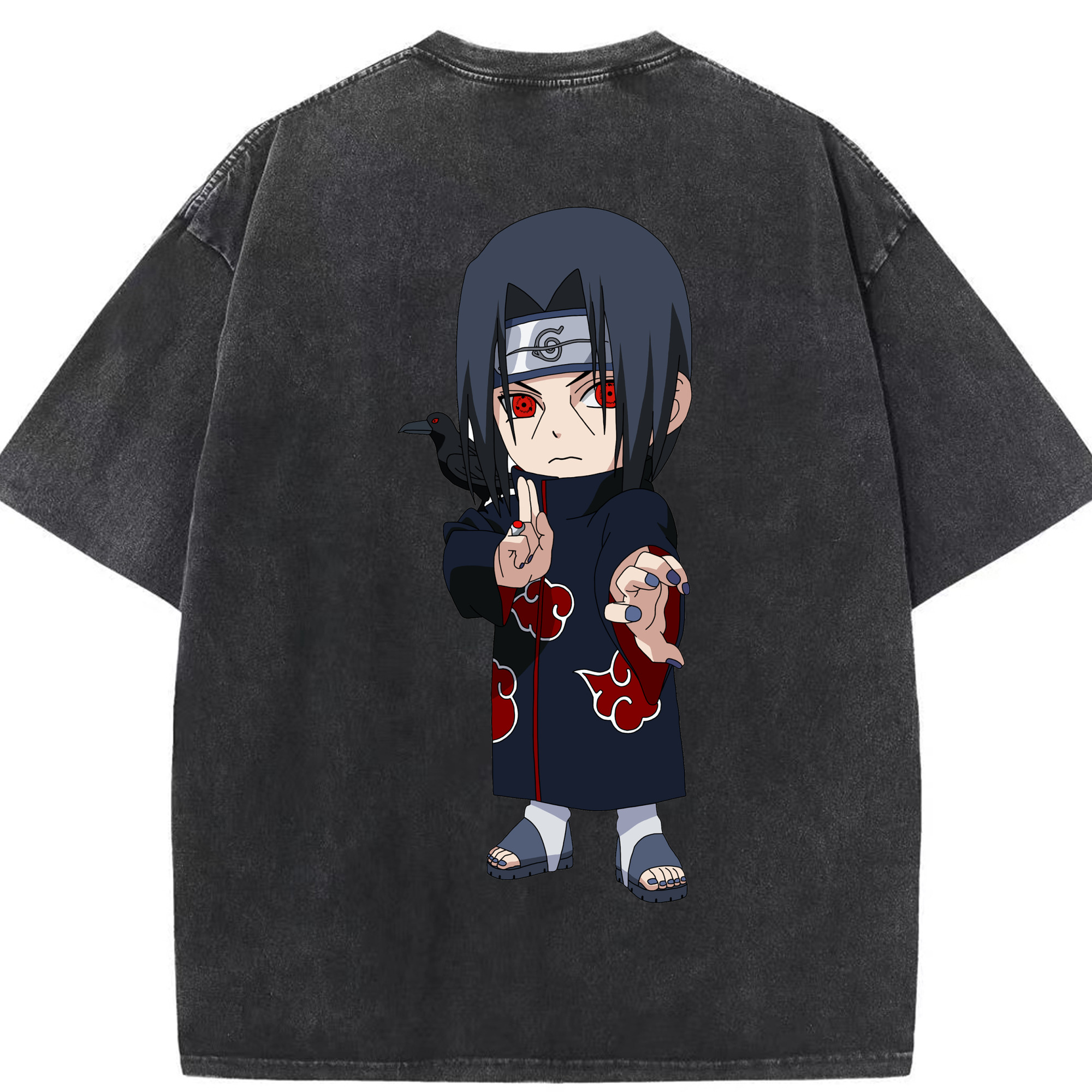 （画像用） NARUTO -ナルト- うちは イタチ Uchiha Itachi 綿100% ヴィンテージ風 半袖Tシャツ（背面プリント）