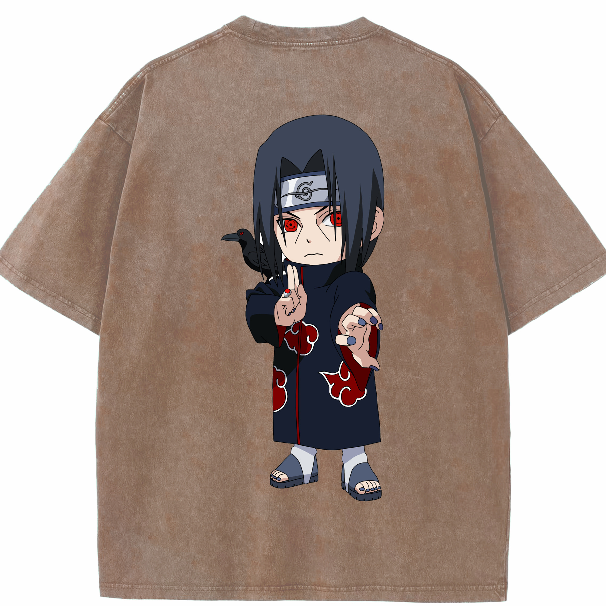 （画像用） NARUTO -ナルト- うちは イタチ Uchiha Itachi 綿100% ヴィンテージ風 半袖Tシャツ（背面プリント）