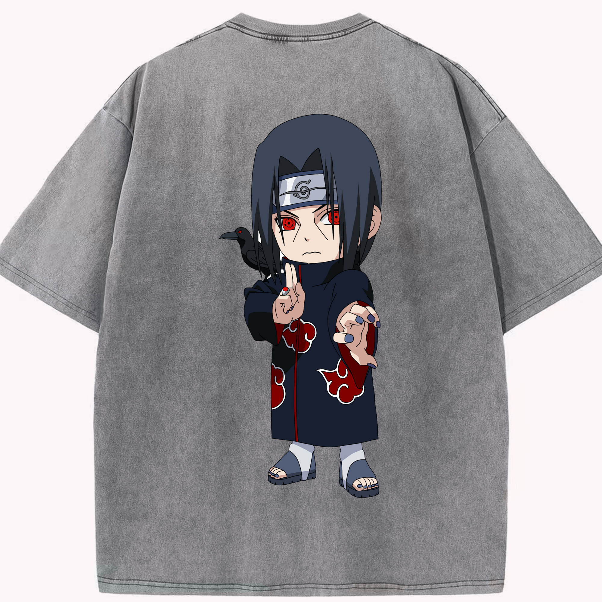 （画像用） NARUTO -ナルト- うちは イタチ Uchiha Itachi 綿100% ヴィンテージ風 半袖Tシャツ（背面プリント）