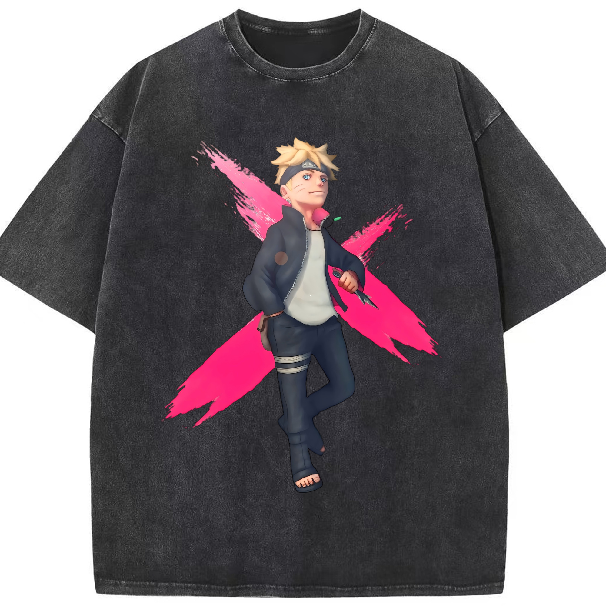 （画像用） NARUTO -ナルト- うずまき ボルト Uzumaki Boruto 綿100% ヴィンテージ風 半袖Tシャツ（フロントプリント）