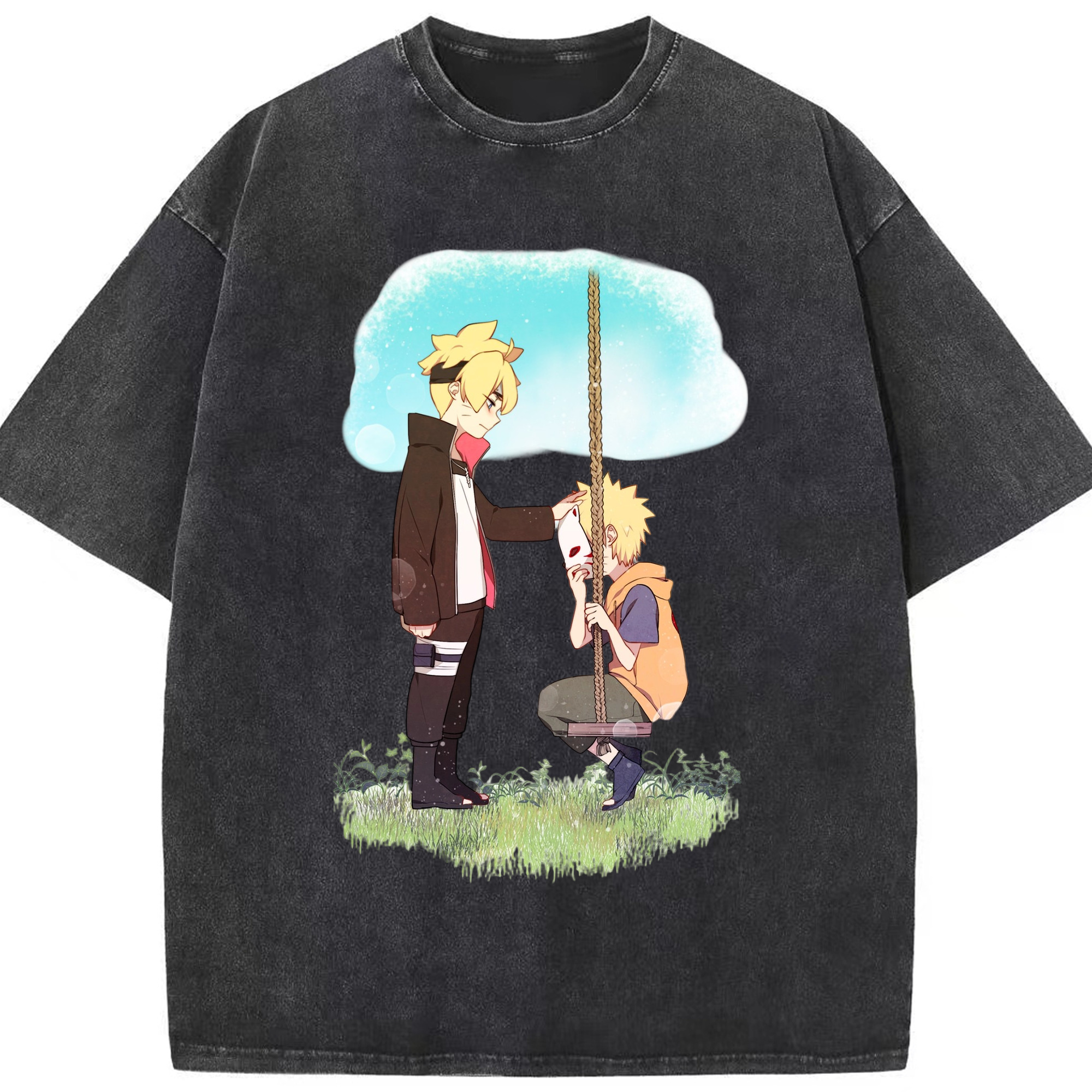 （画像用） NARUTO -ナルト- うずまき ボルト Uzumaki Boruto 綿100% ヴィンテージ風 半袖Tシャツ（フロントプリント）