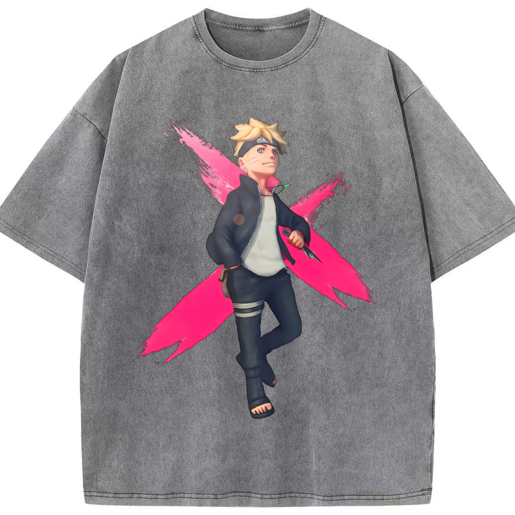 （画像用） NARUTO -ナルト- うずまき ボルト Uzumaki Boruto 綿100% ヴィンテージ風 半袖Tシャツ（フロントプリント）