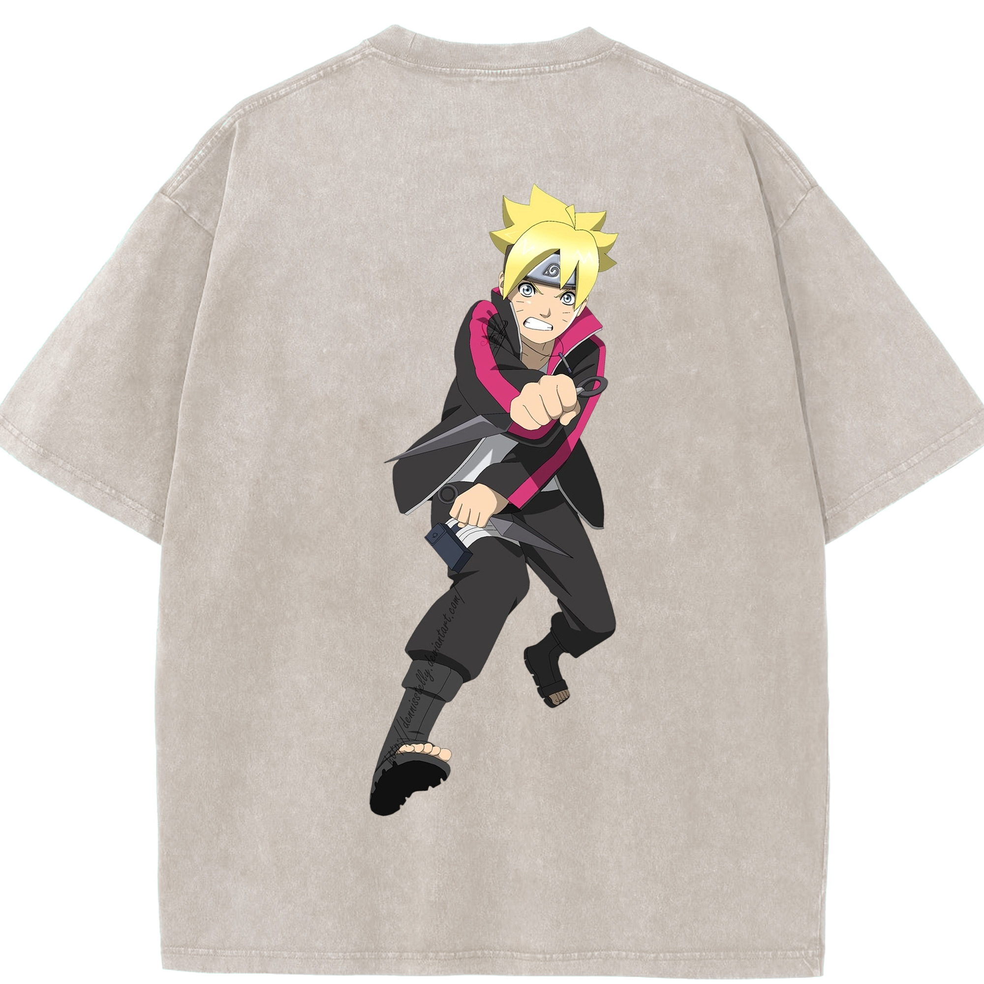 （画像用） NARUTO -ナルト- うずまき ボルト Uzumaki Boruto 綿100% ヴィンテージ風 半袖Tシャツ（背面プリント）