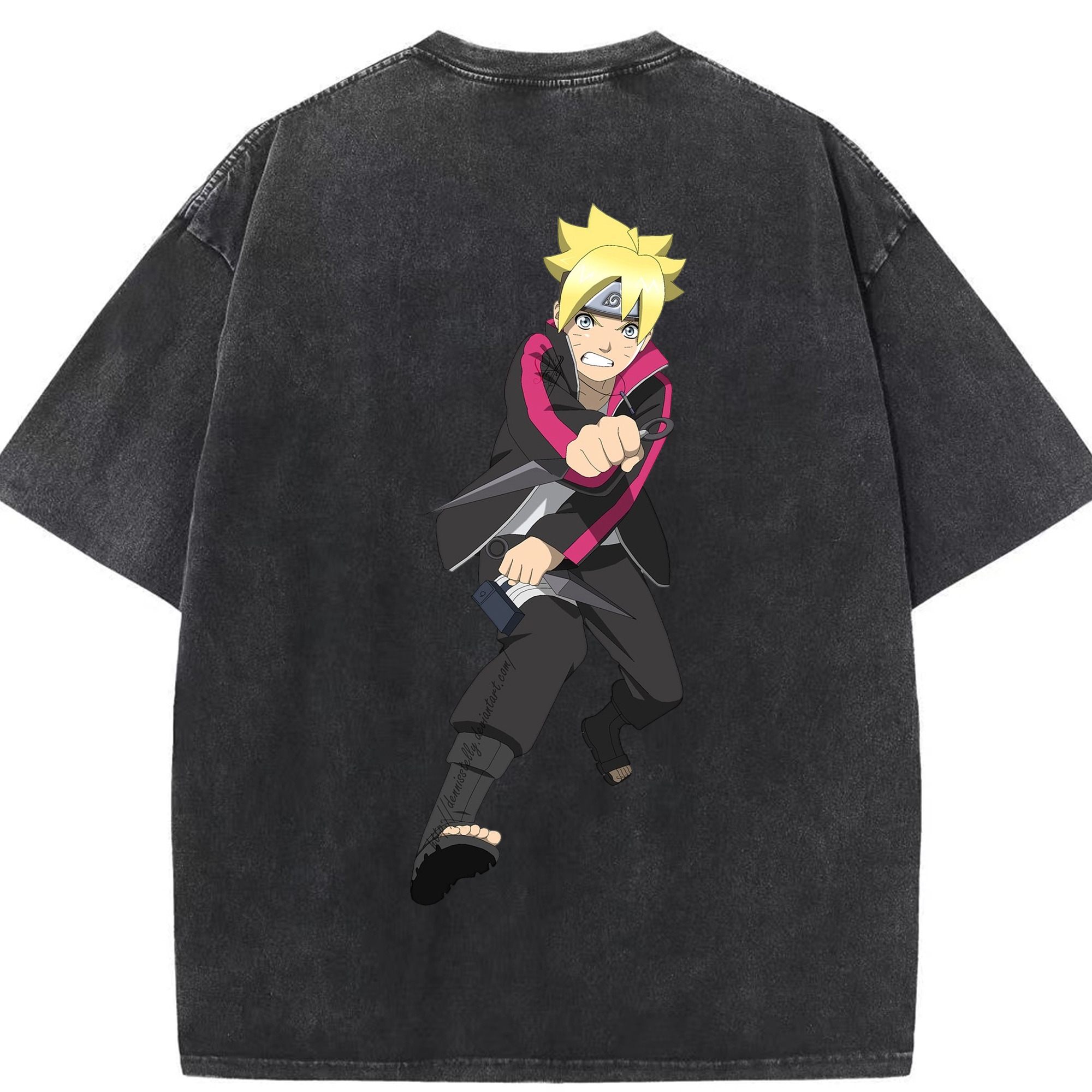 （画像用） NARUTO -ナルト- うずまき ボルト Uzumaki Boruto 綿100% ヴィンテージ風 半袖Tシャツ（背面プリント）