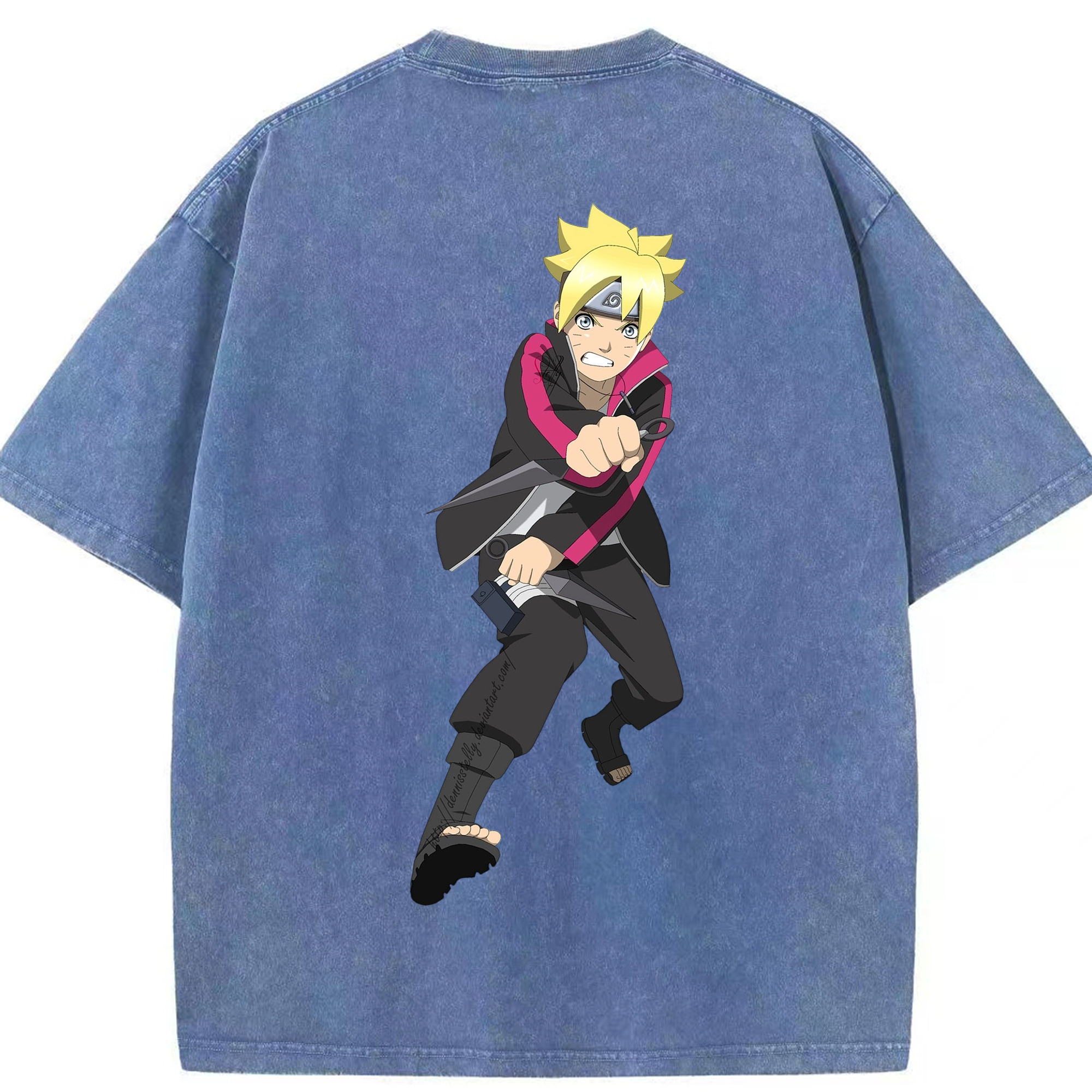 （画像用） NARUTO -ナルト- うずまき ボルト Uzumaki Boruto 綿100% ヴィンテージ風 半袖Tシャツ（背面プリント）