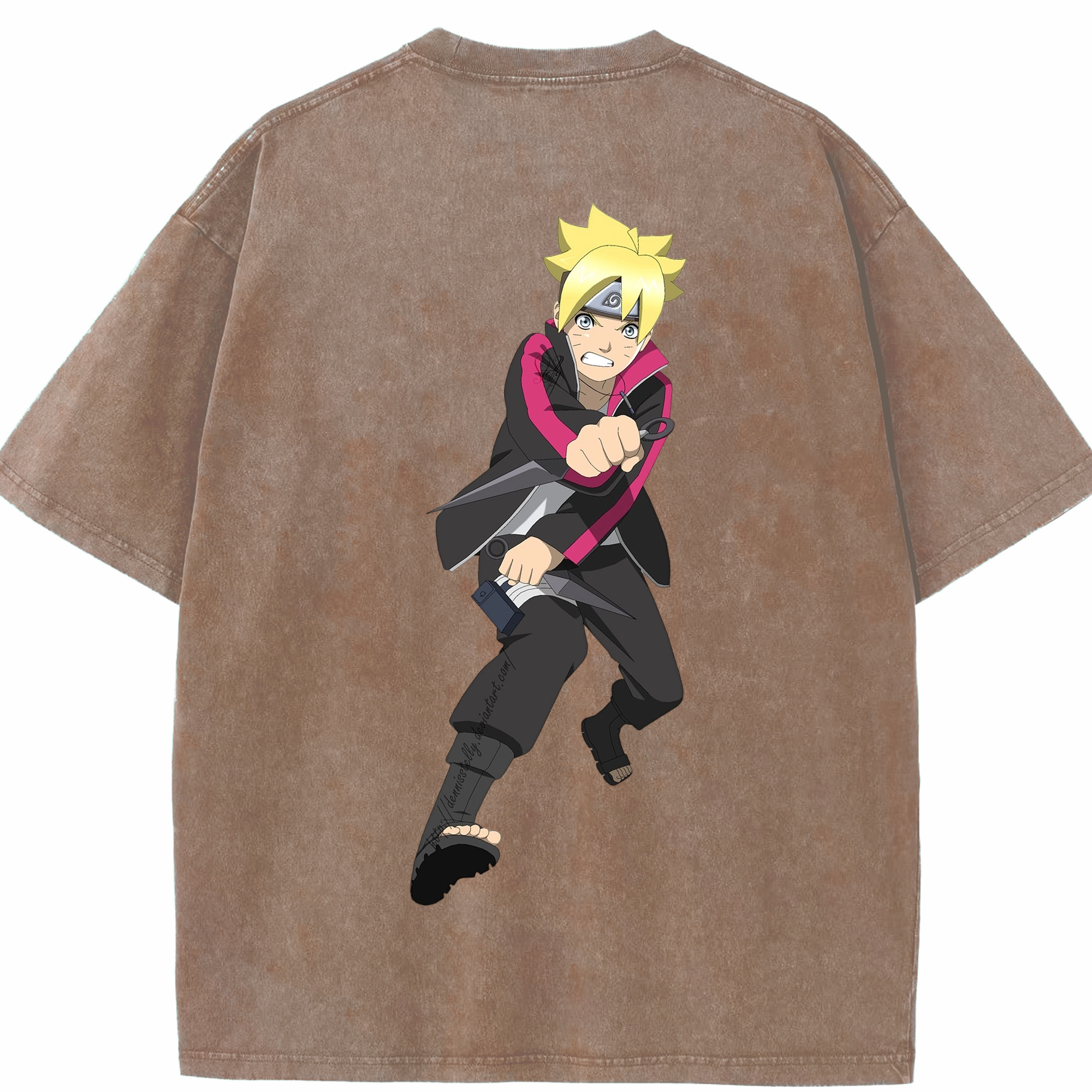 （画像用） NARUTO -ナルト- うずまき ボルト Uzumaki Boruto 綿100% ヴィンテージ風 半袖Tシャツ（背面プリント）