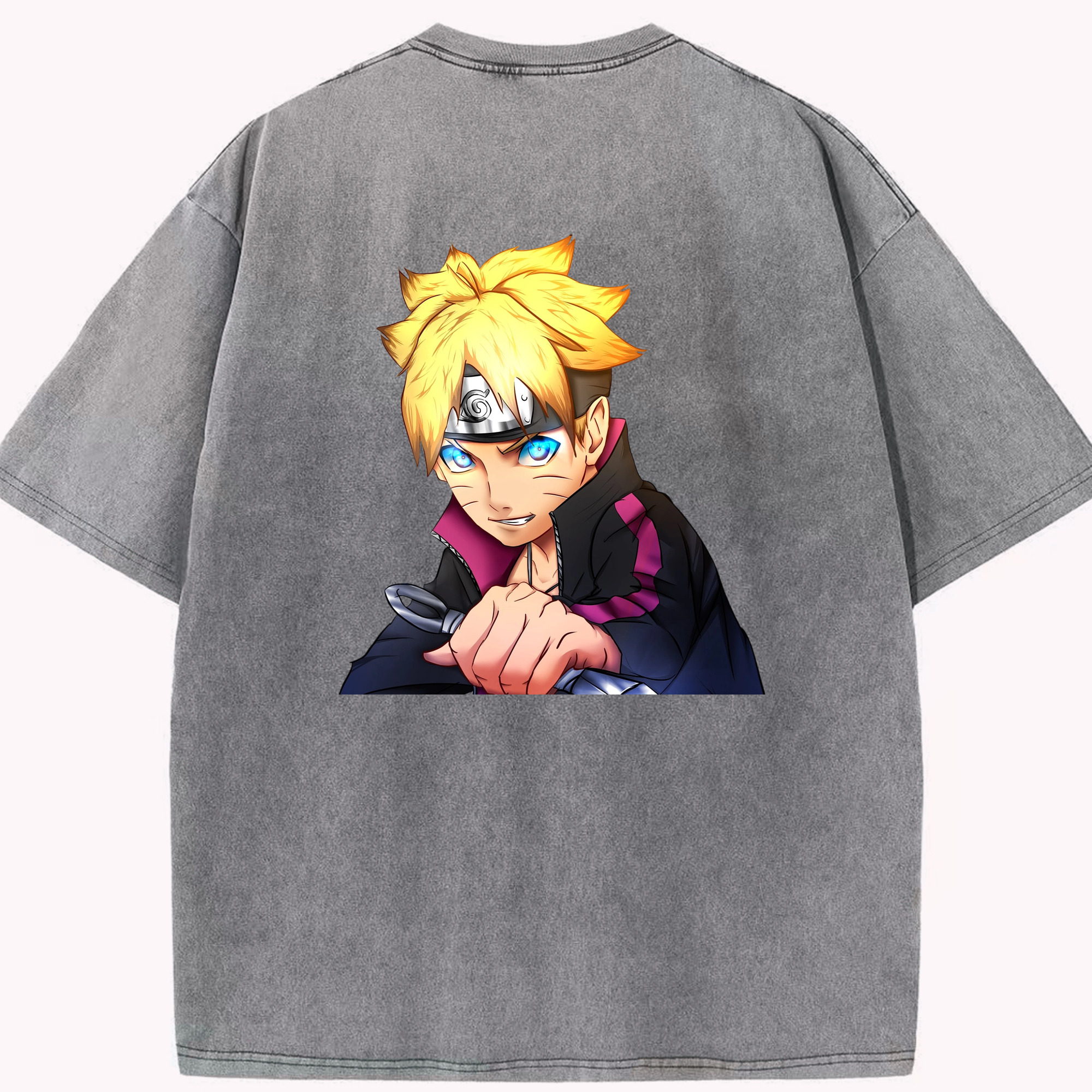 （画像用） NARUTO -ナルト- うずまき ボルト Uzumaki Boruto 綿100% ヴィンテージ風 半袖Tシャツ（背面プリント）