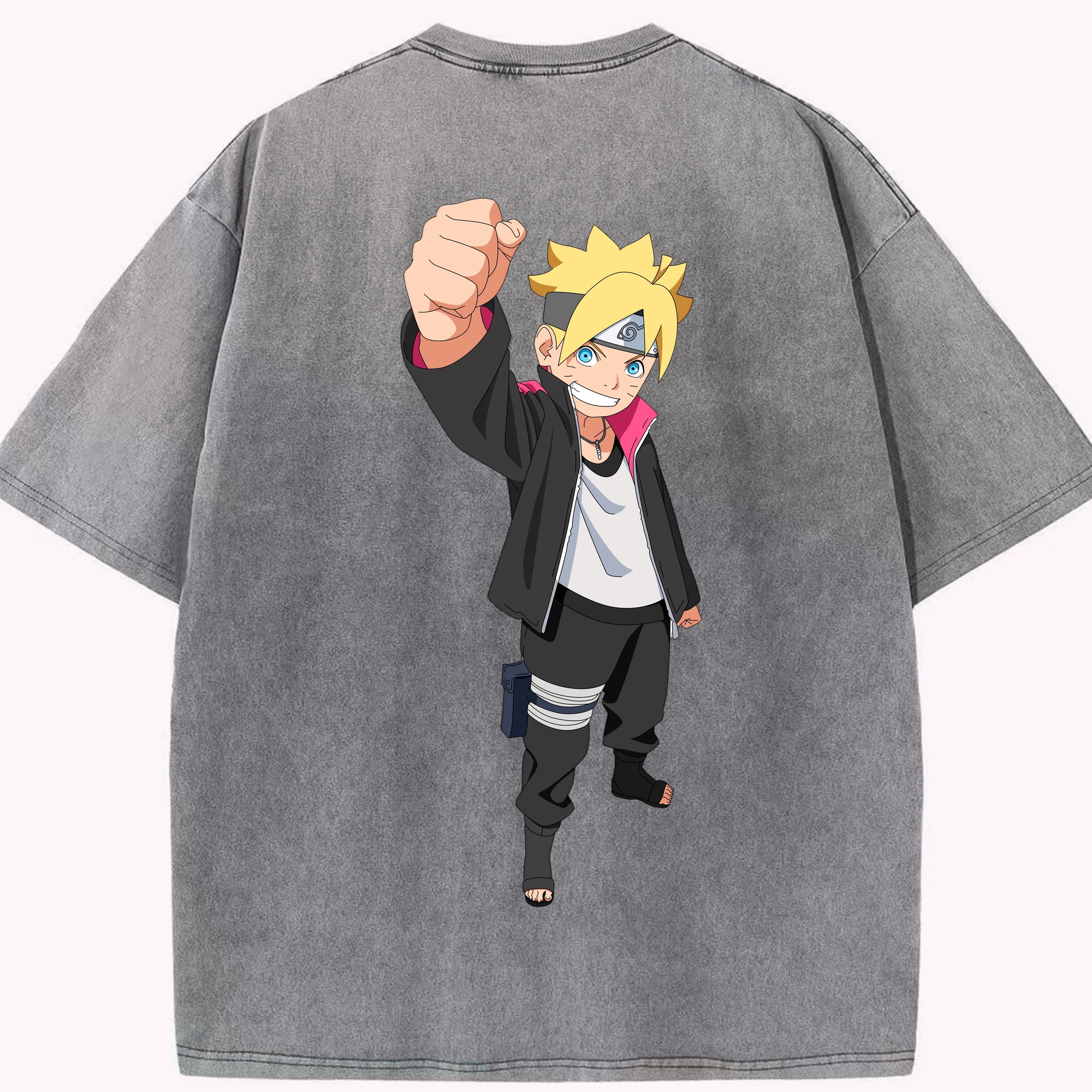 （画像用） NARUTO -ナルト- うずまき ボルト Uzumaki Boruto 綿100% ヴィンテージ風 半袖Tシャツ（背面プリント）