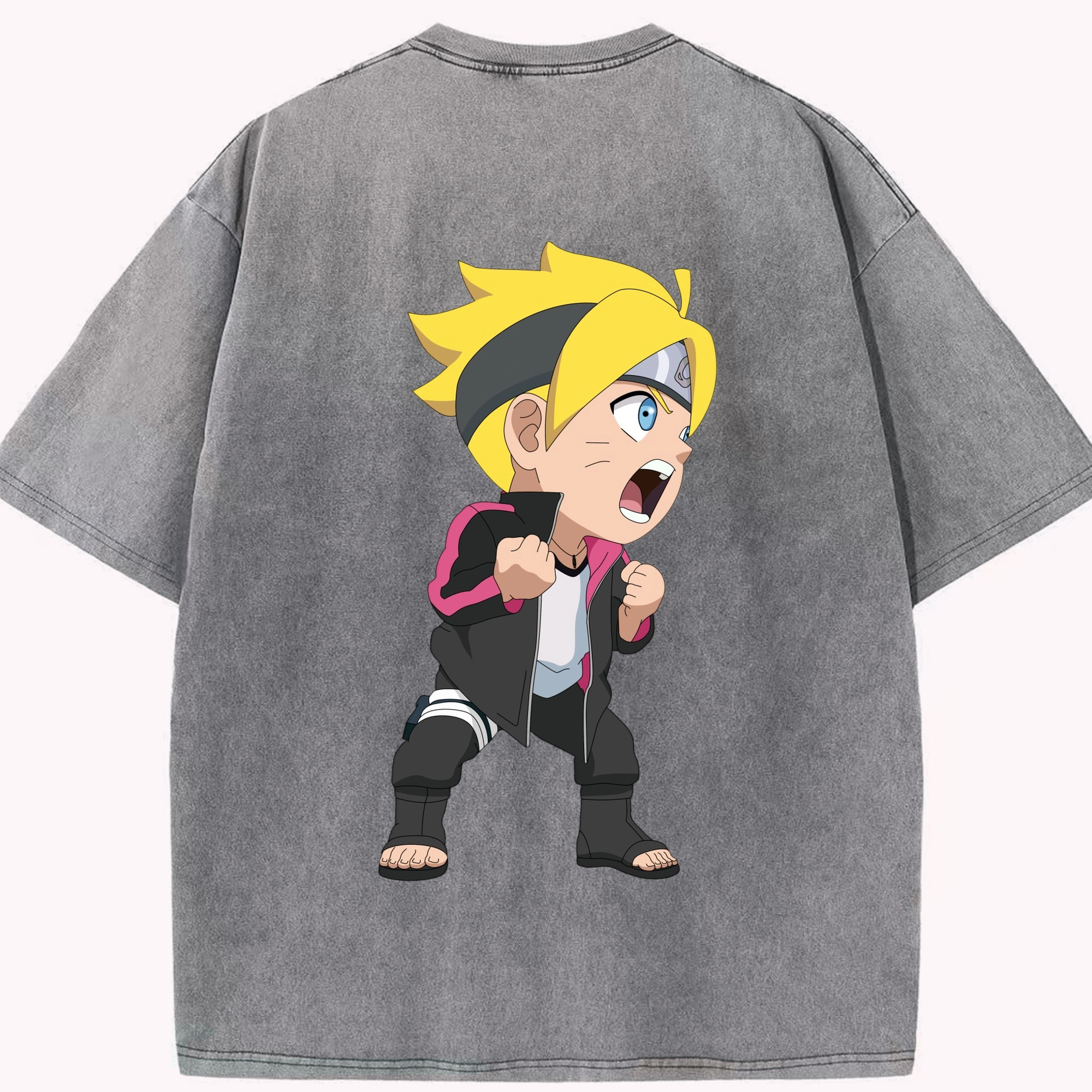 （画像用） NARUTO -ナルト- うずまき ボルト Uzumaki Boruto 綿100% ヴィンテージ風 半袖Tシャツ（背面プリント）