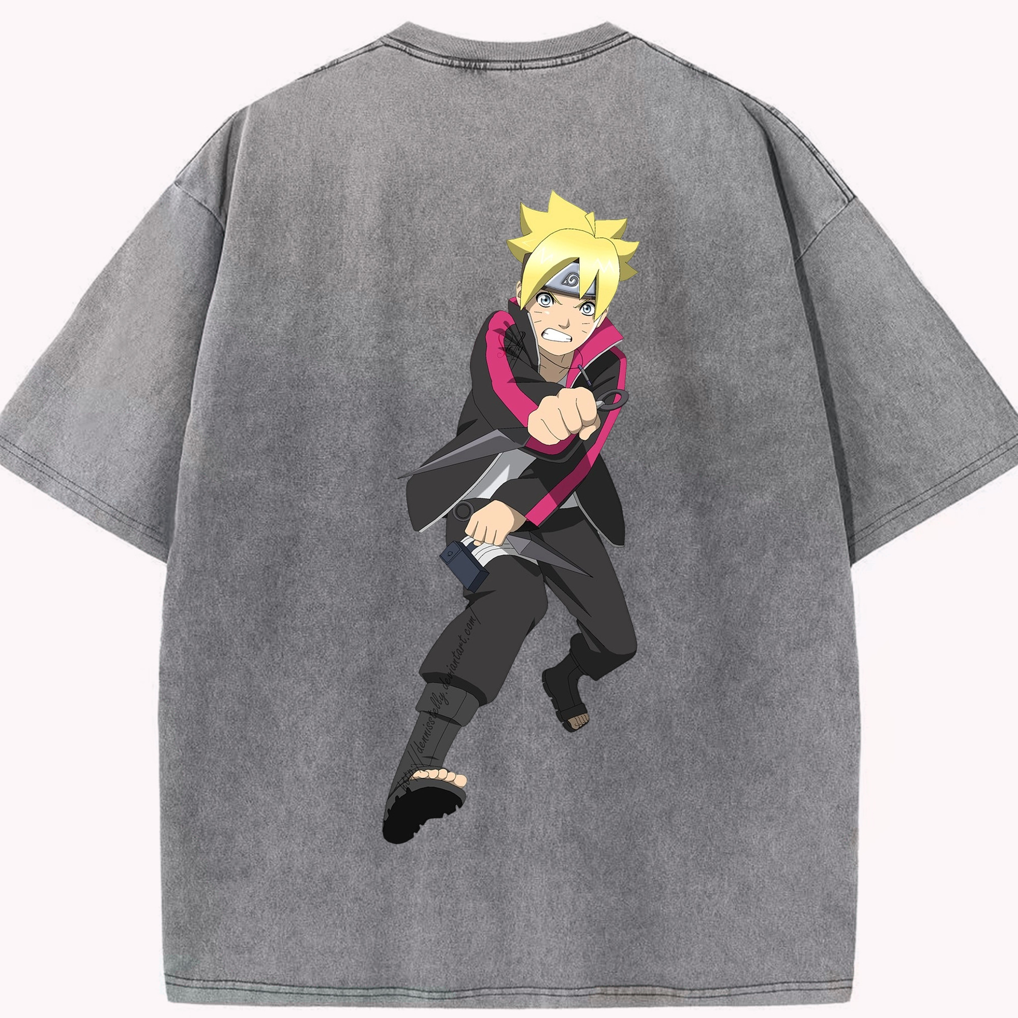 （画像用） NARUTO -ナルト- うずまき ボルト Uzumaki Boruto 綿100% ヴィンテージ風 半袖Tシャツ（背面プリント）