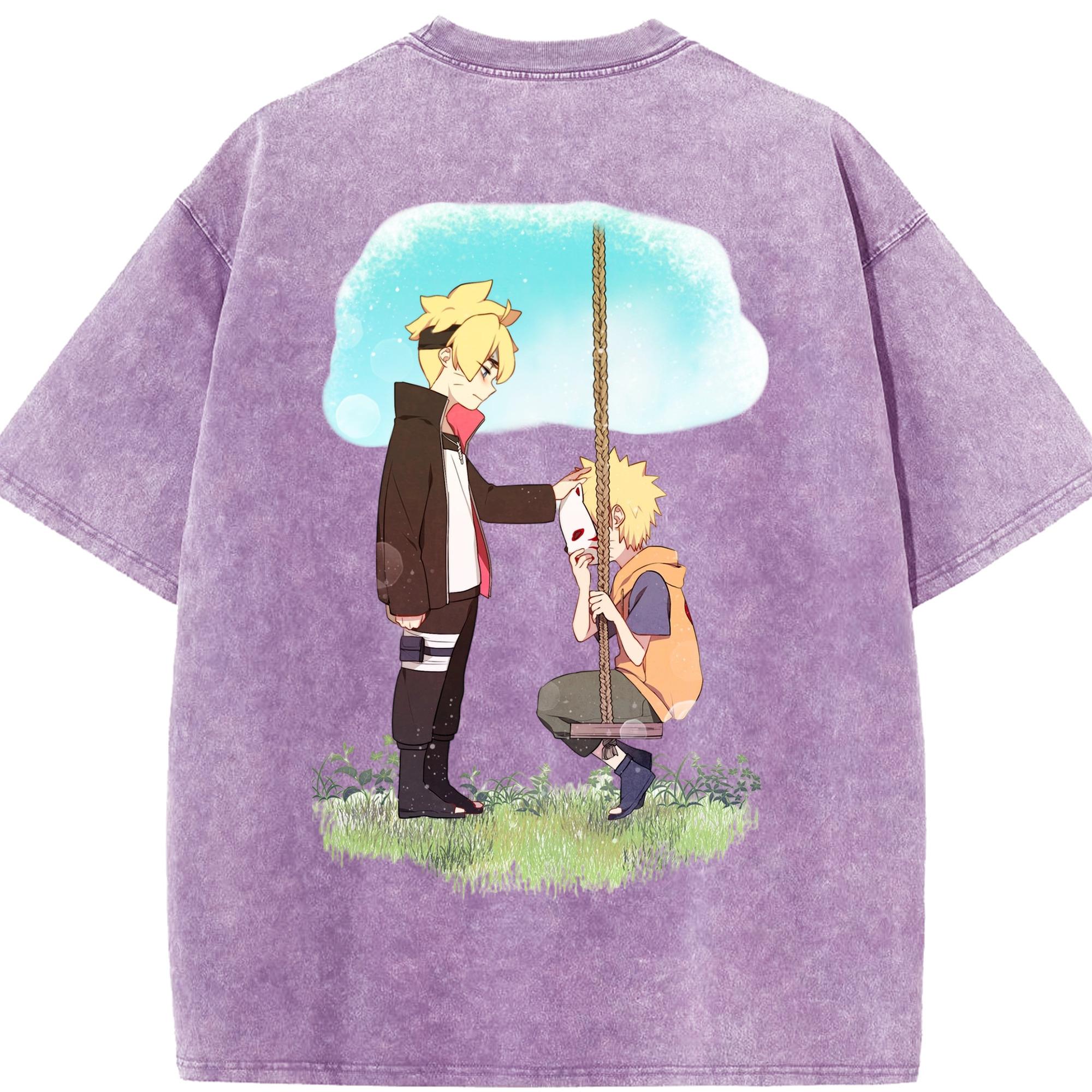 （画像用） NARUTO -ナルト- うずまき ボルト Uzumaki Boruto 綿100% ヴィンテージ風 半袖Tシャツ（背面プリント）